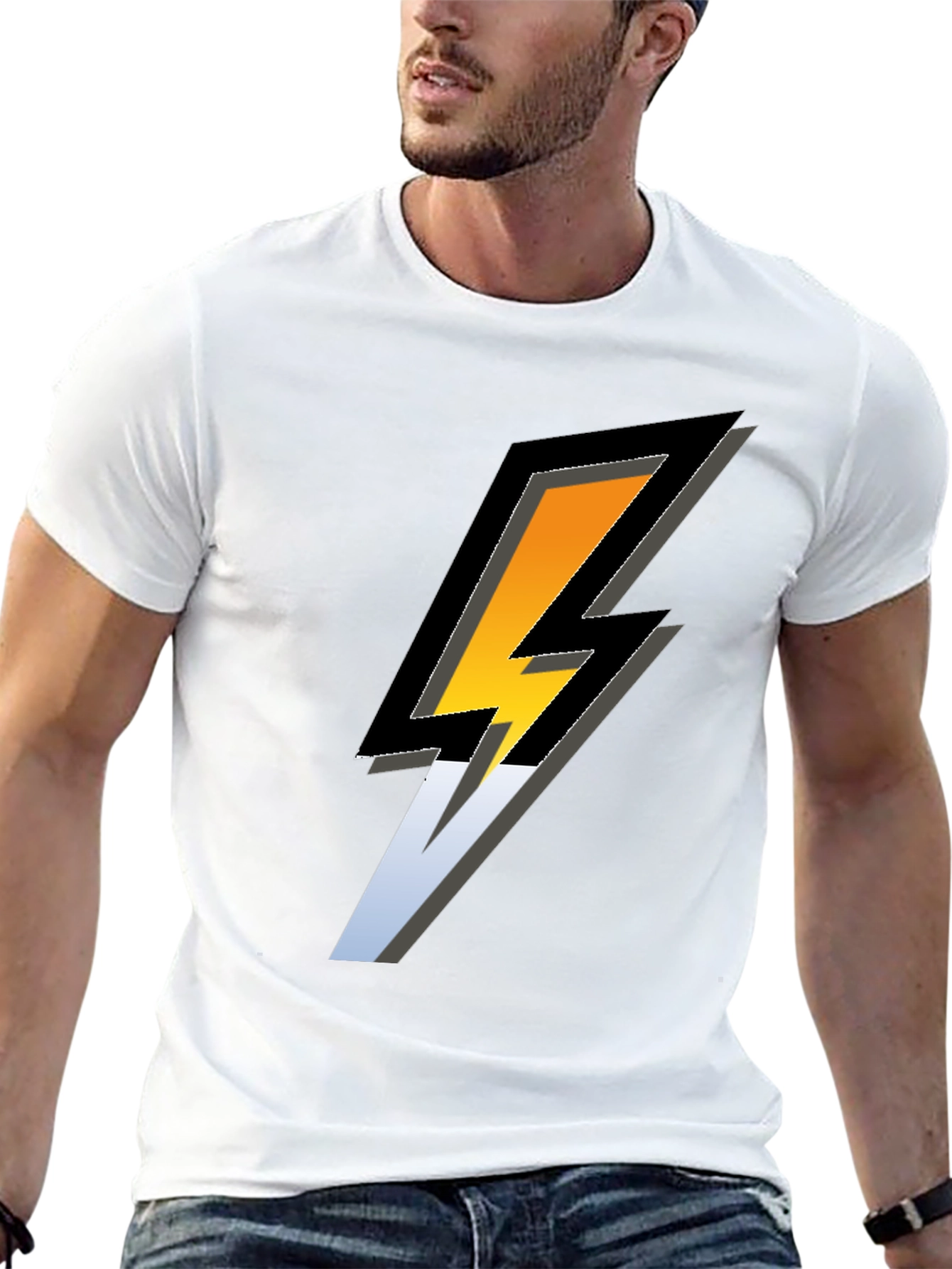 Bold Lightning Bolt Graphic Black T-Shirt