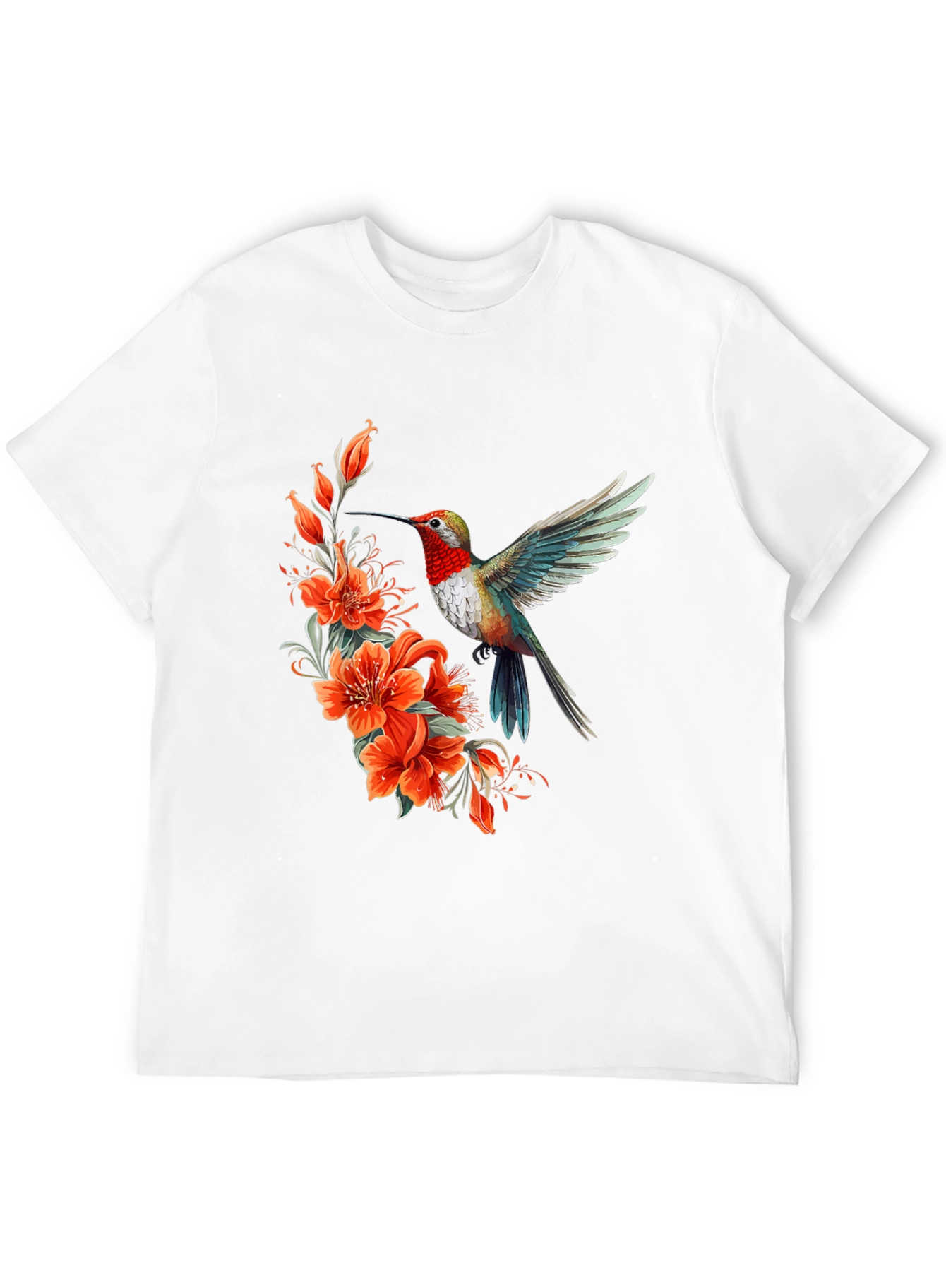 Hummingbird & Floral Print Black T-Shirt