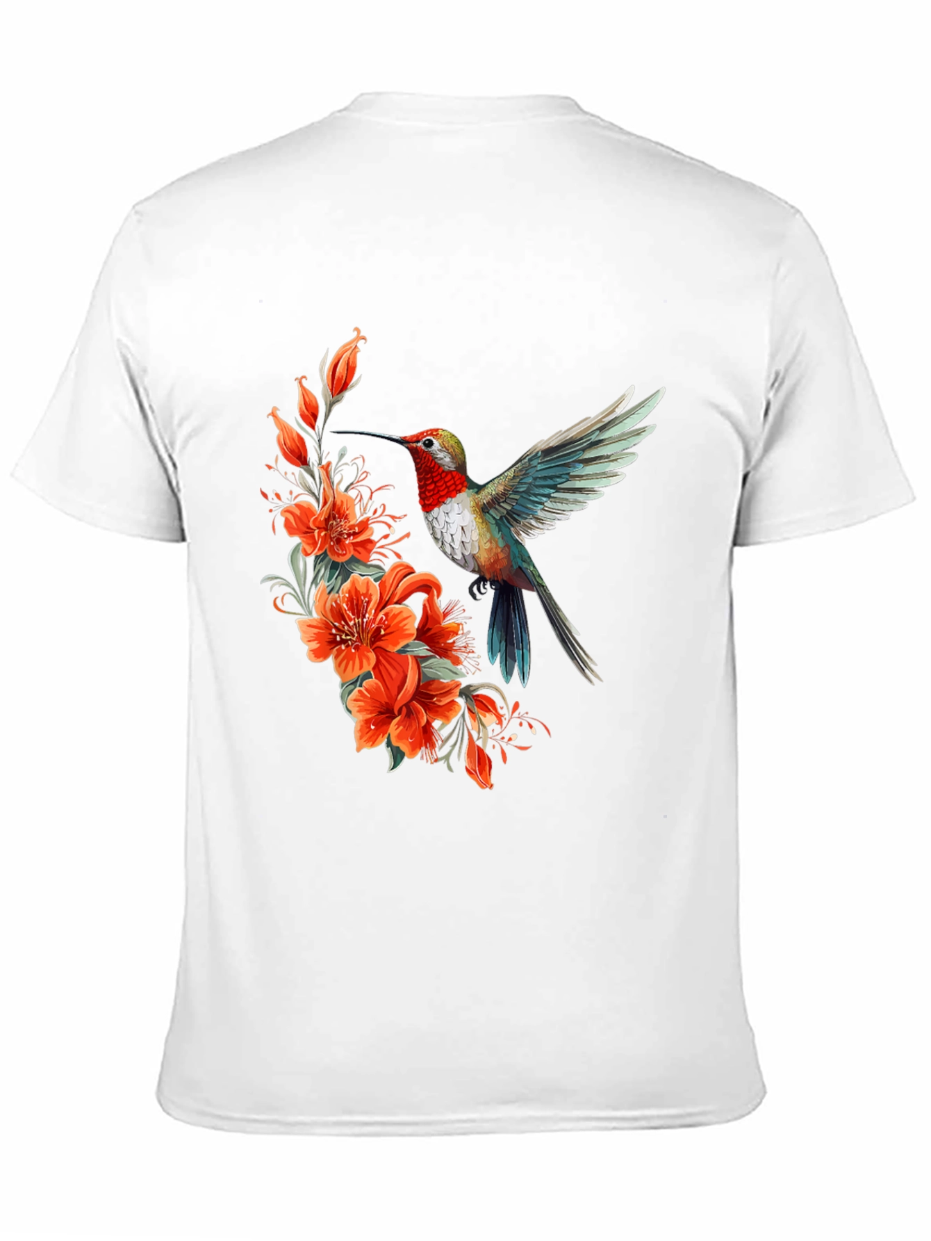 Hummingbird & Floral Print Black T-Shirt