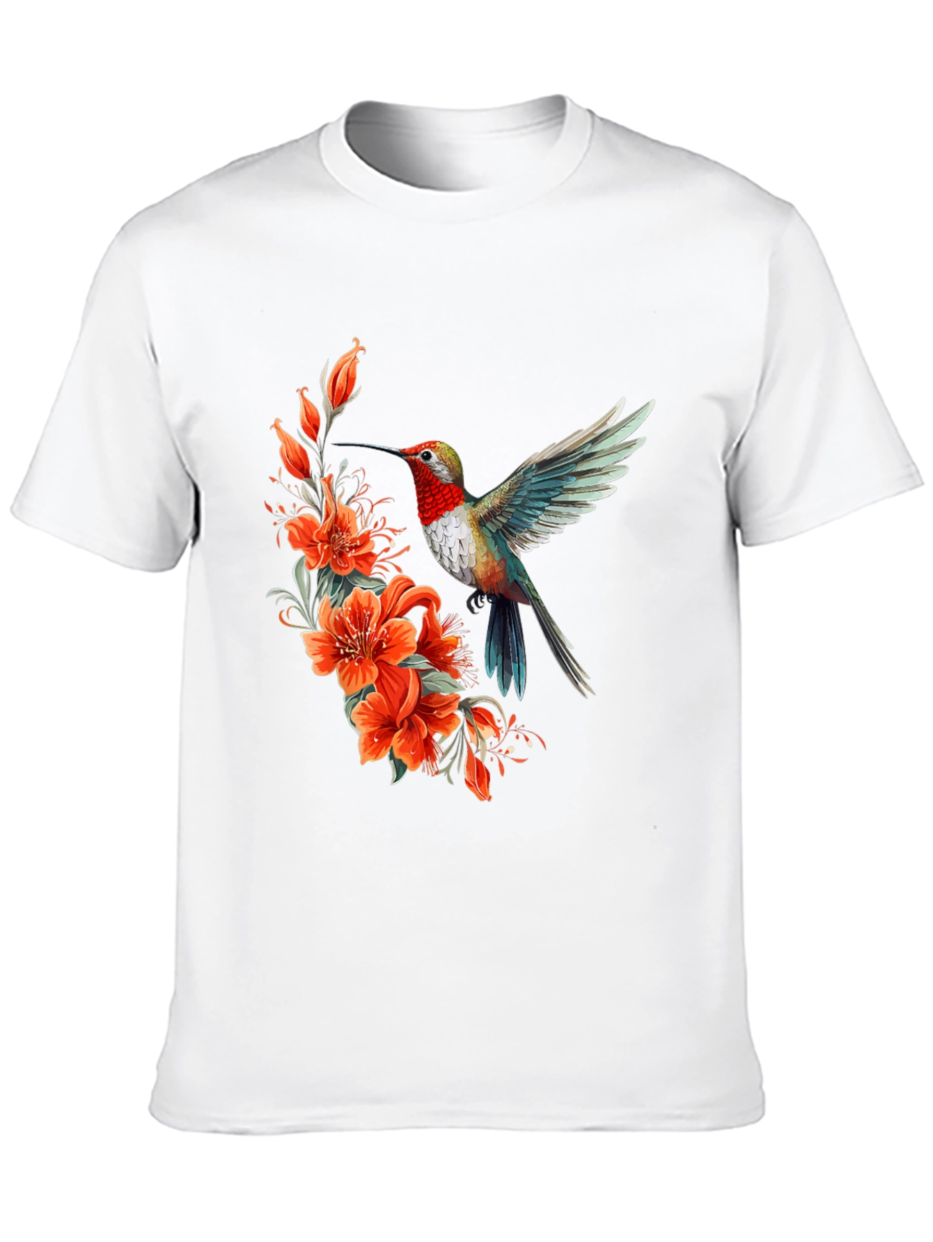 Hummingbird & Floral Print Black T-Shirt