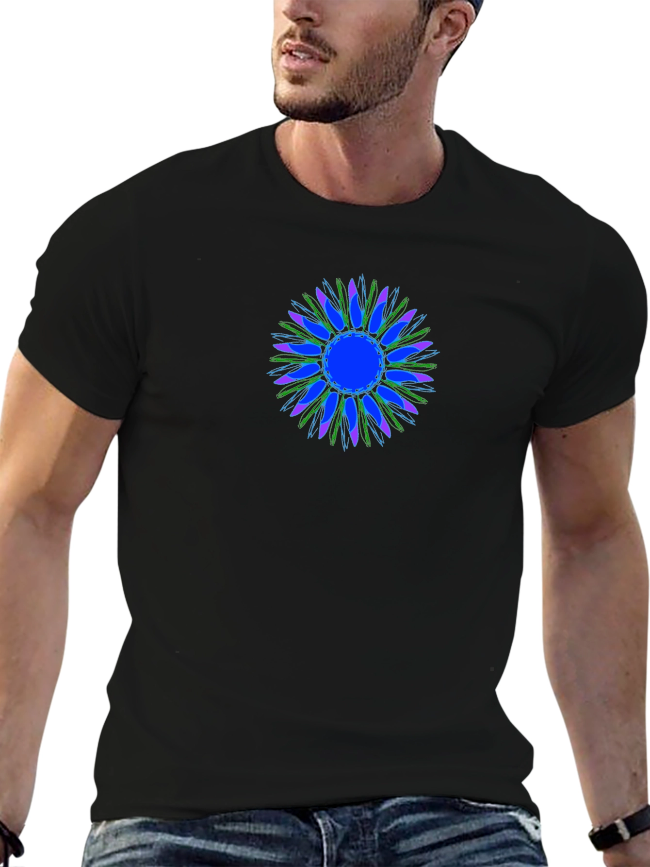 Abstract Floral Graphic Tee - Black