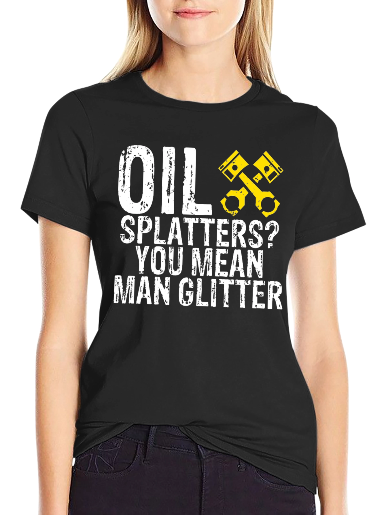 Oil Splatters? Man Glitter Black Graphic Tee