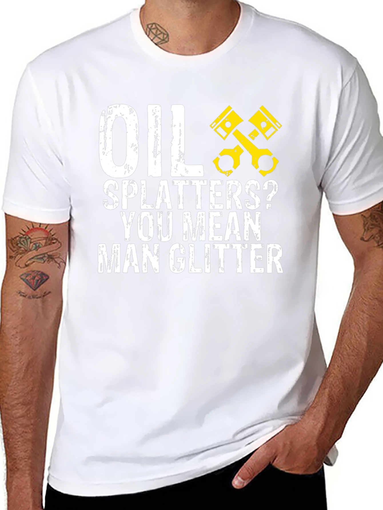 Oil Splatters? Man Glitter Black Graphic Tee