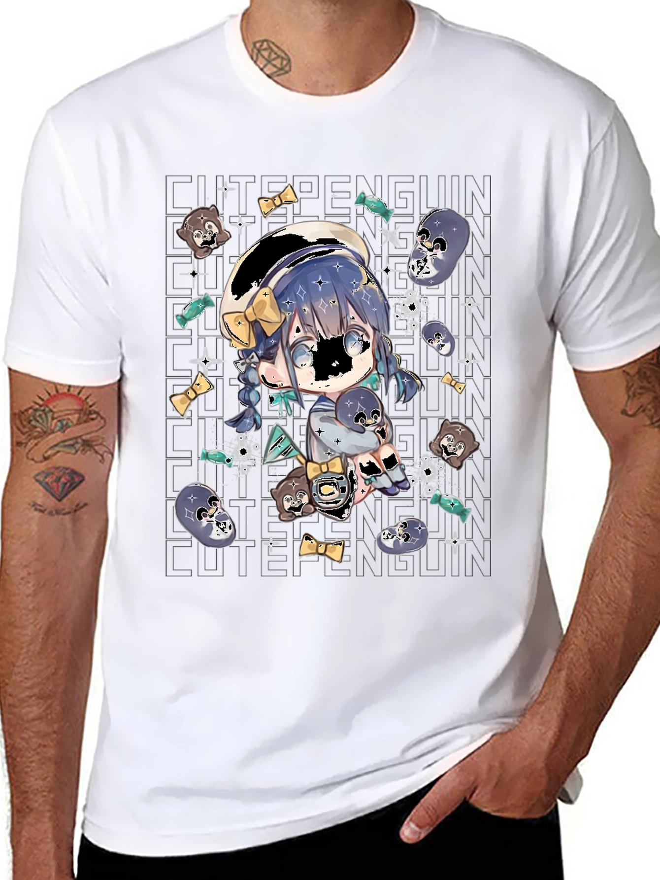 Cute Penguin Anime T-Shirt - Black