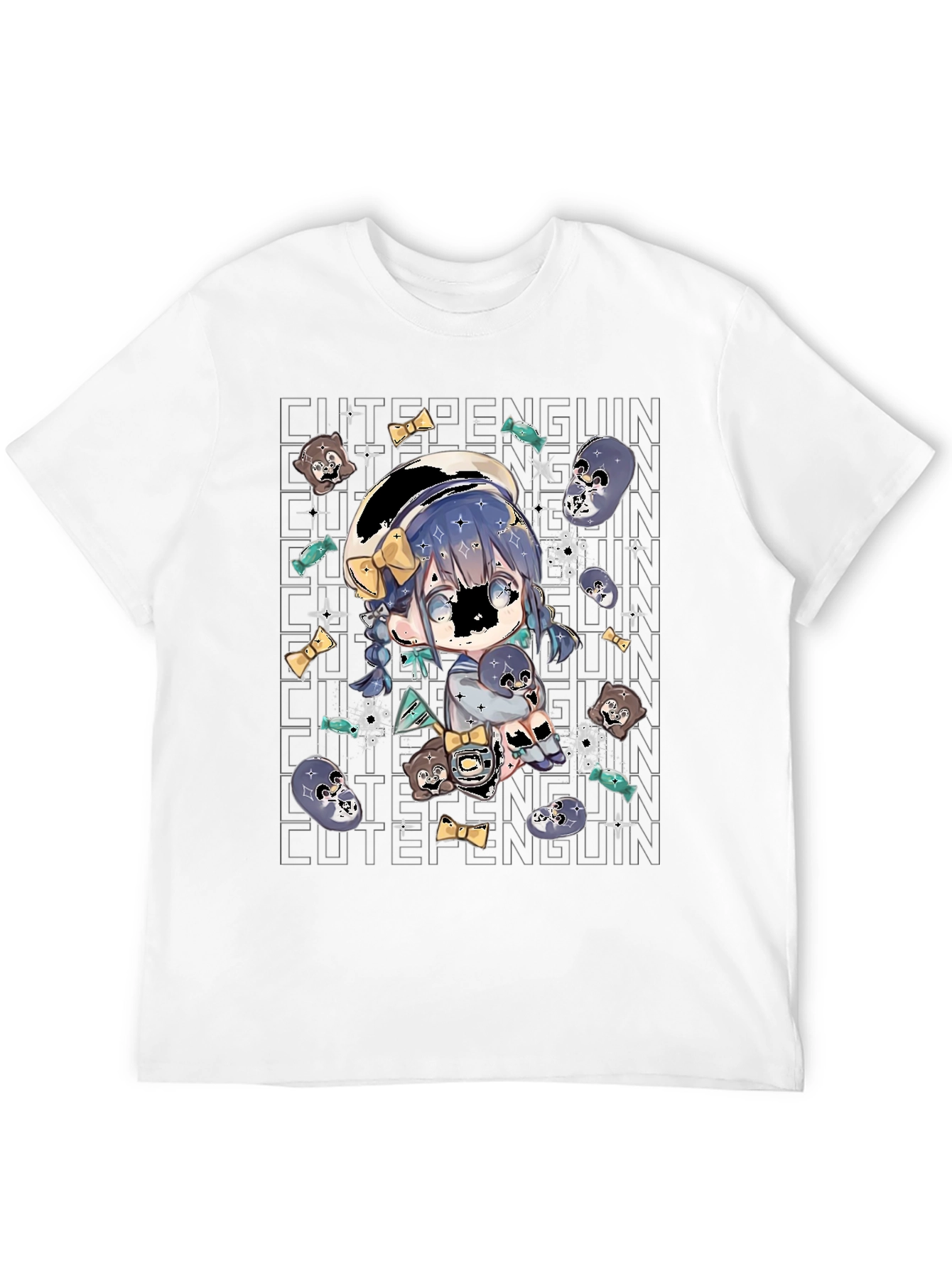 Cute Penguin Anime T-Shirt - Black
