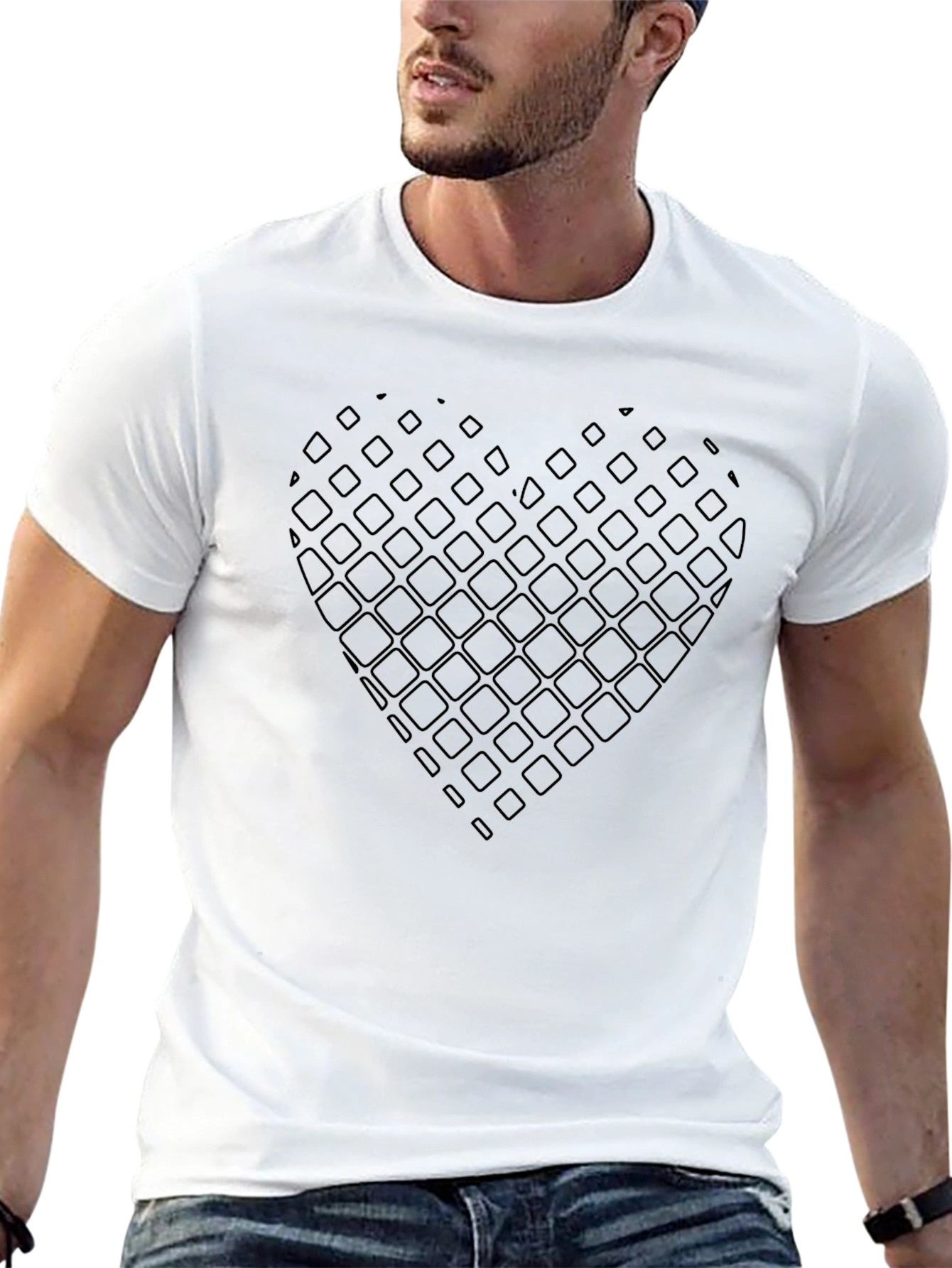 Geometric Heart Graphic Black T-Shirt