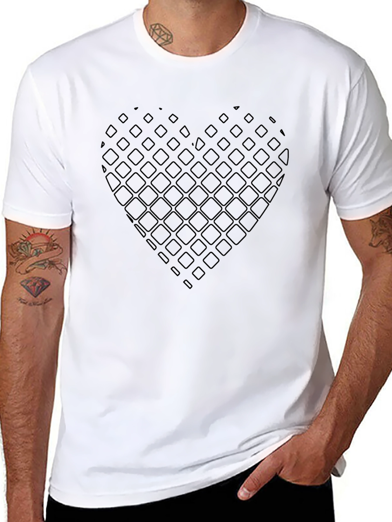 Geometric Heart Graphic Black T-Shirt