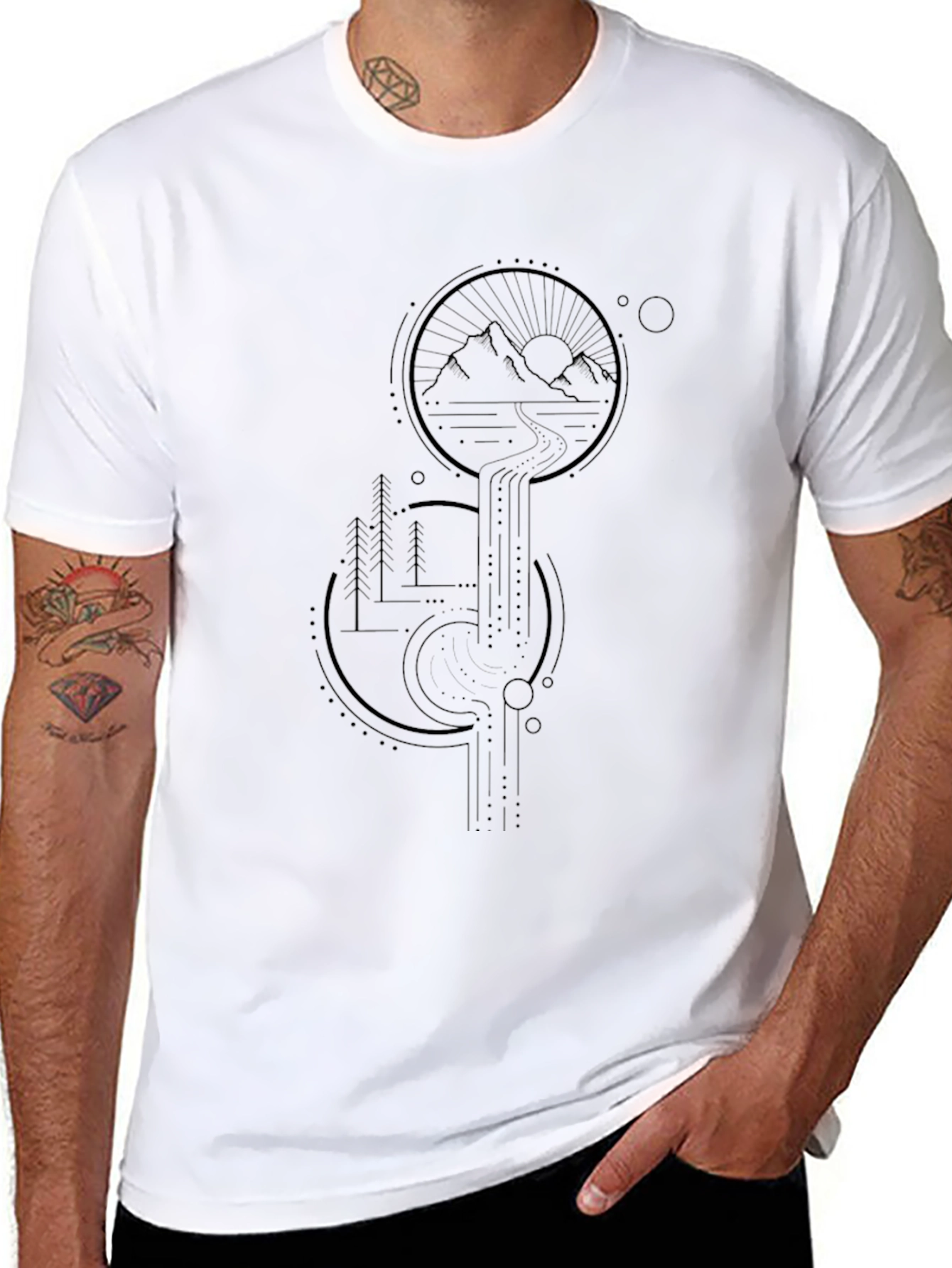 Geometric Mountainscape Black T-Shirt
