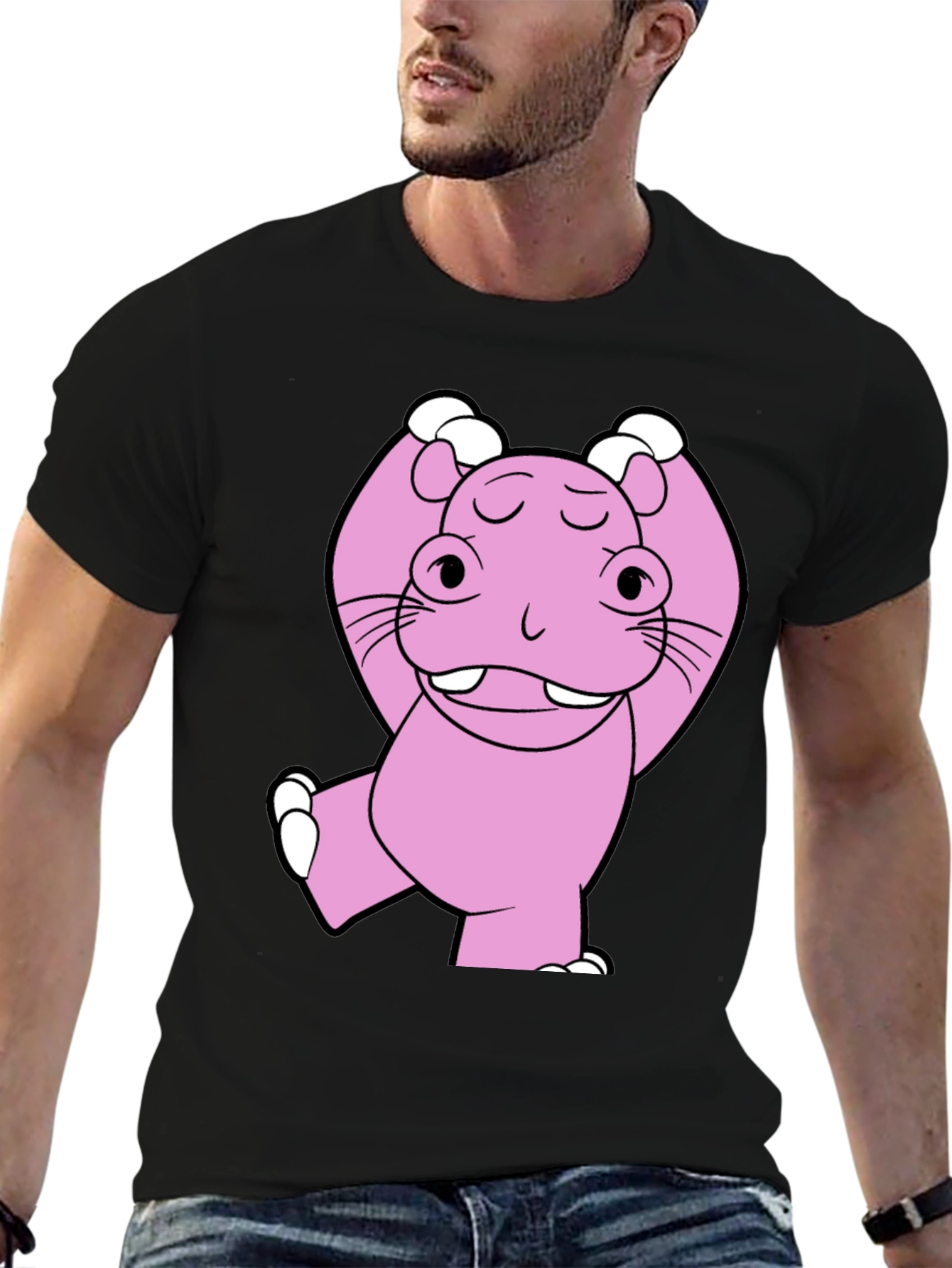 Pink Hippo Cartoon T-Shirt - Unisex Cotton Tee