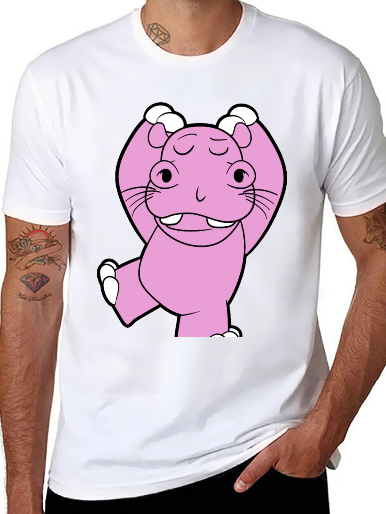Pink Hippo Cartoon T-Shirt - Unisex Cotton Tee