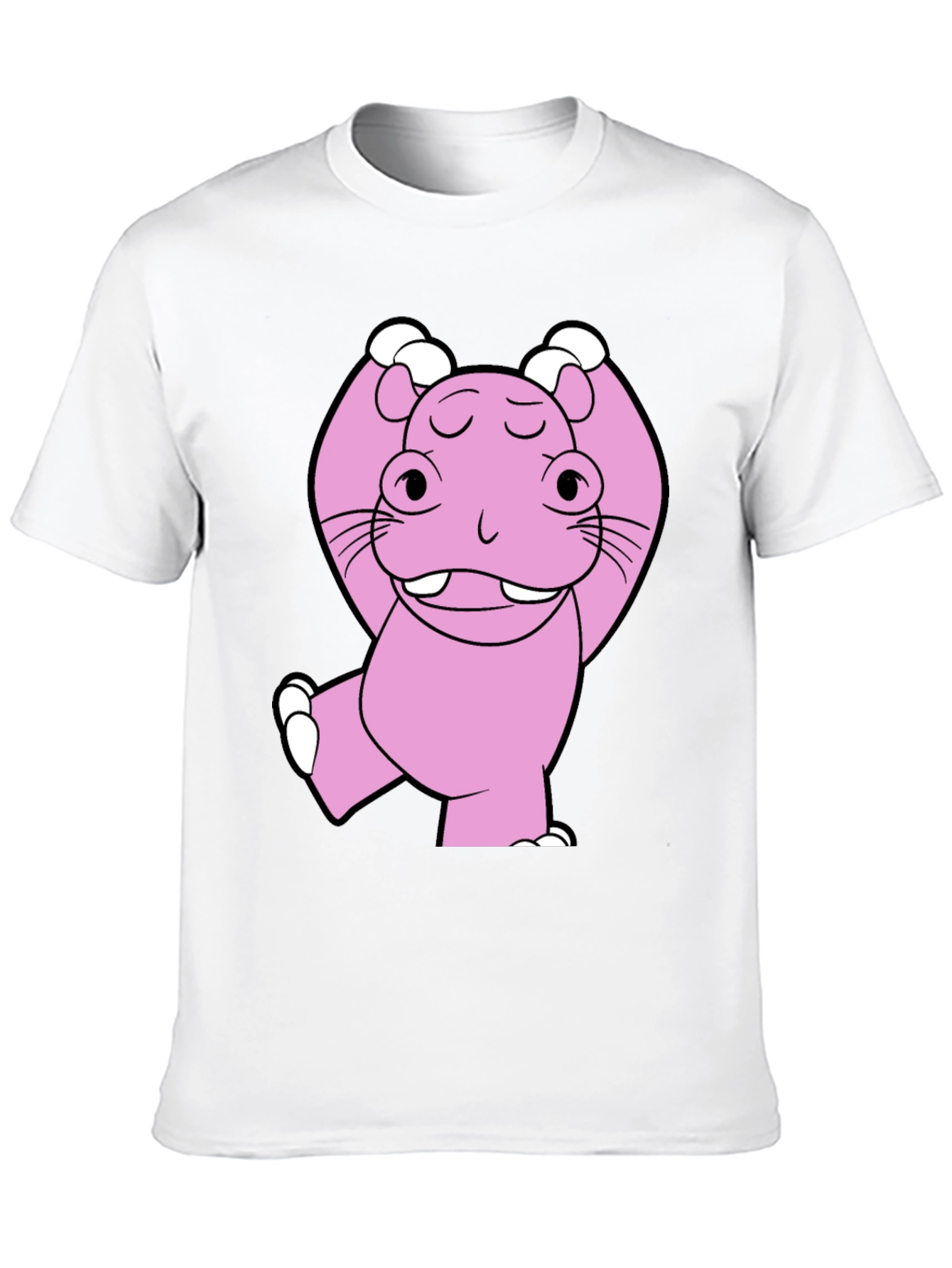 Pink Hippo Cartoon T-Shirt - Unisex Cotton Tee