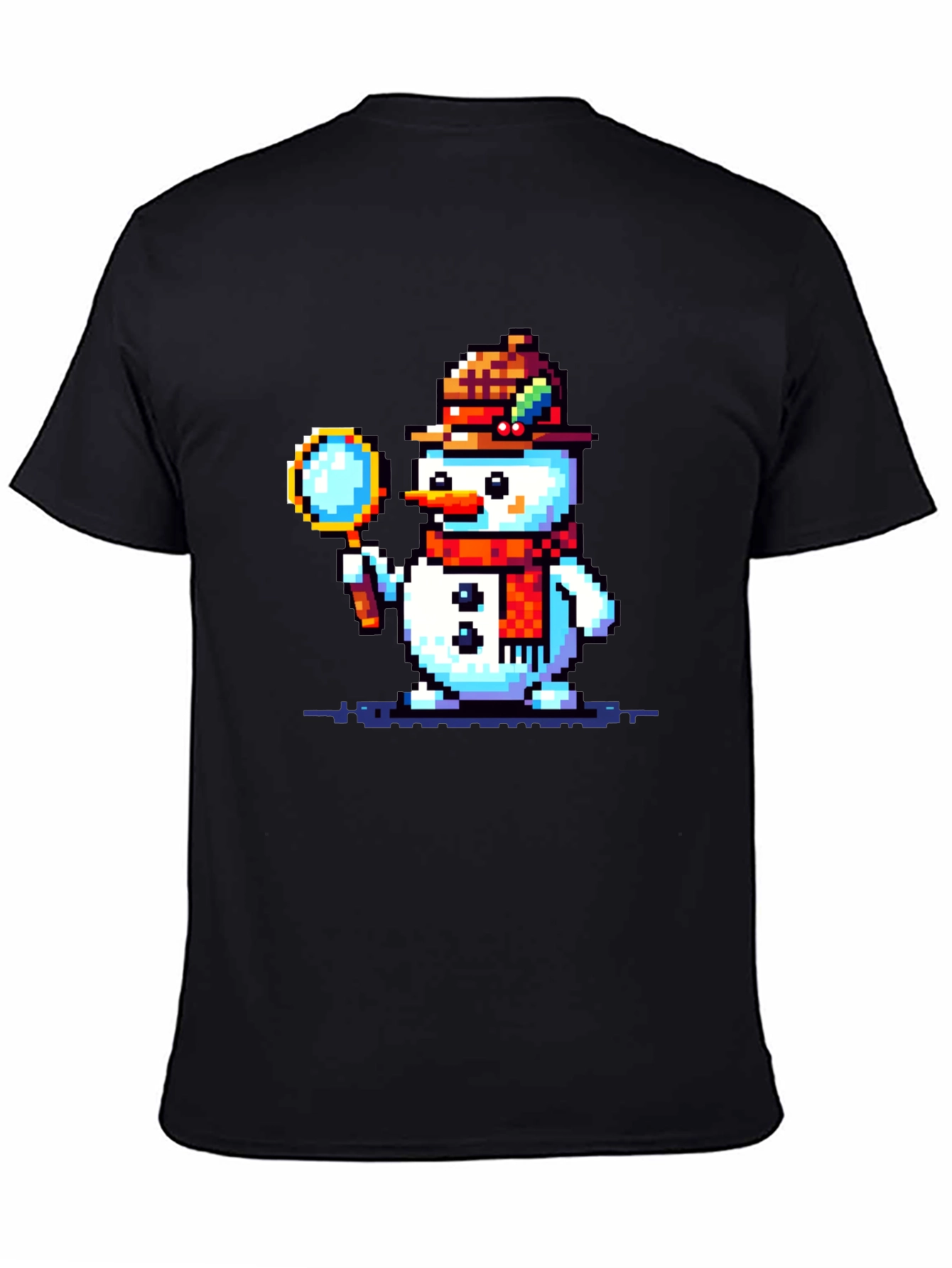 Pixel Art Snowman Detective Graphic Tee