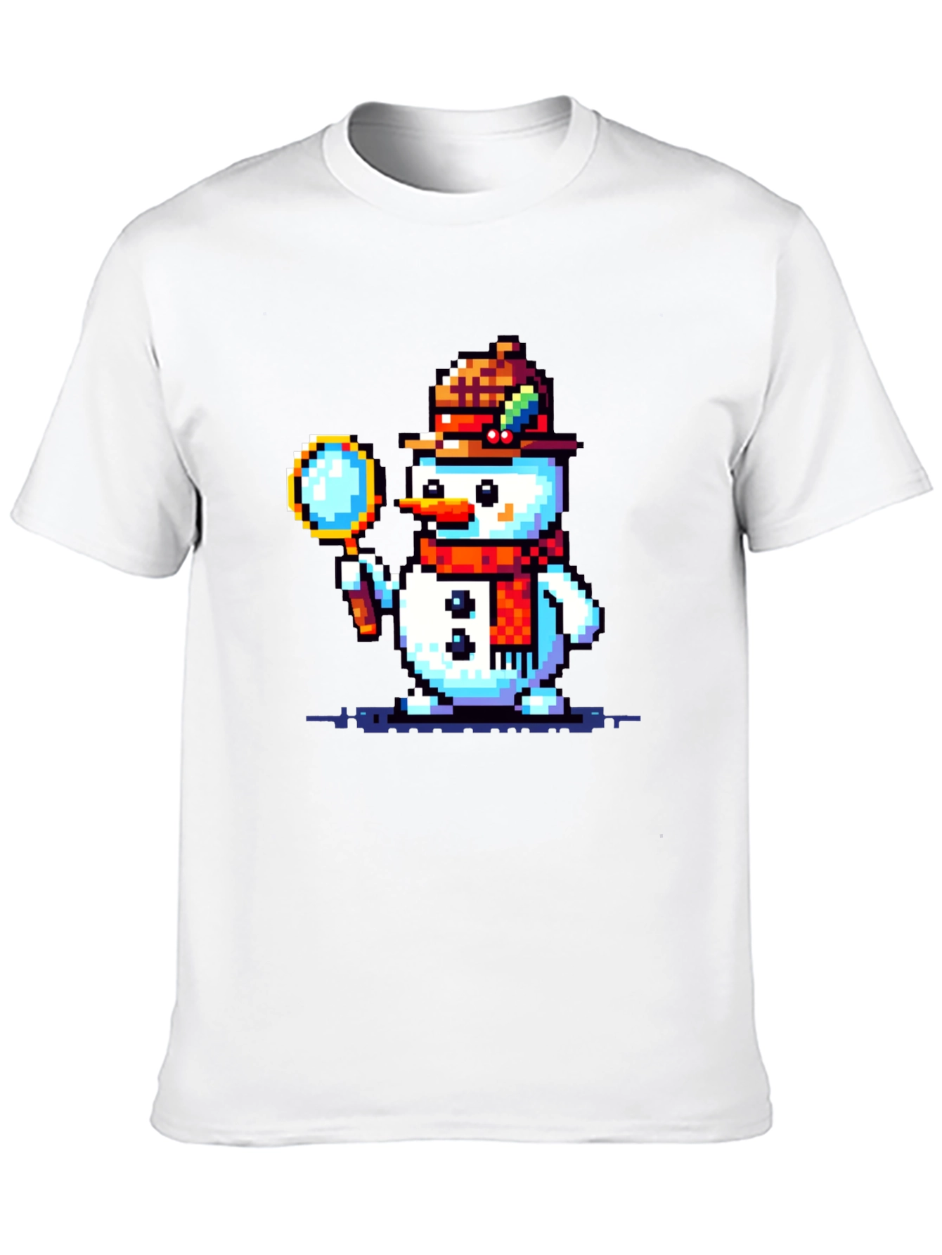 Pixel Art Snowman Detective Graphic Tee