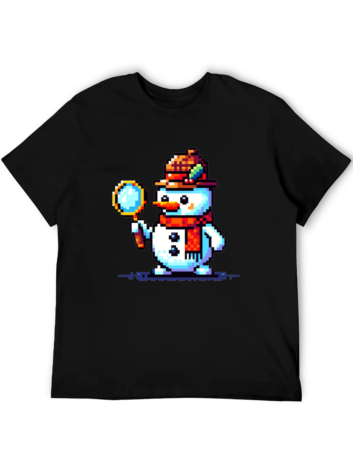 Pixel Art Snowman Detective Graphic Tee