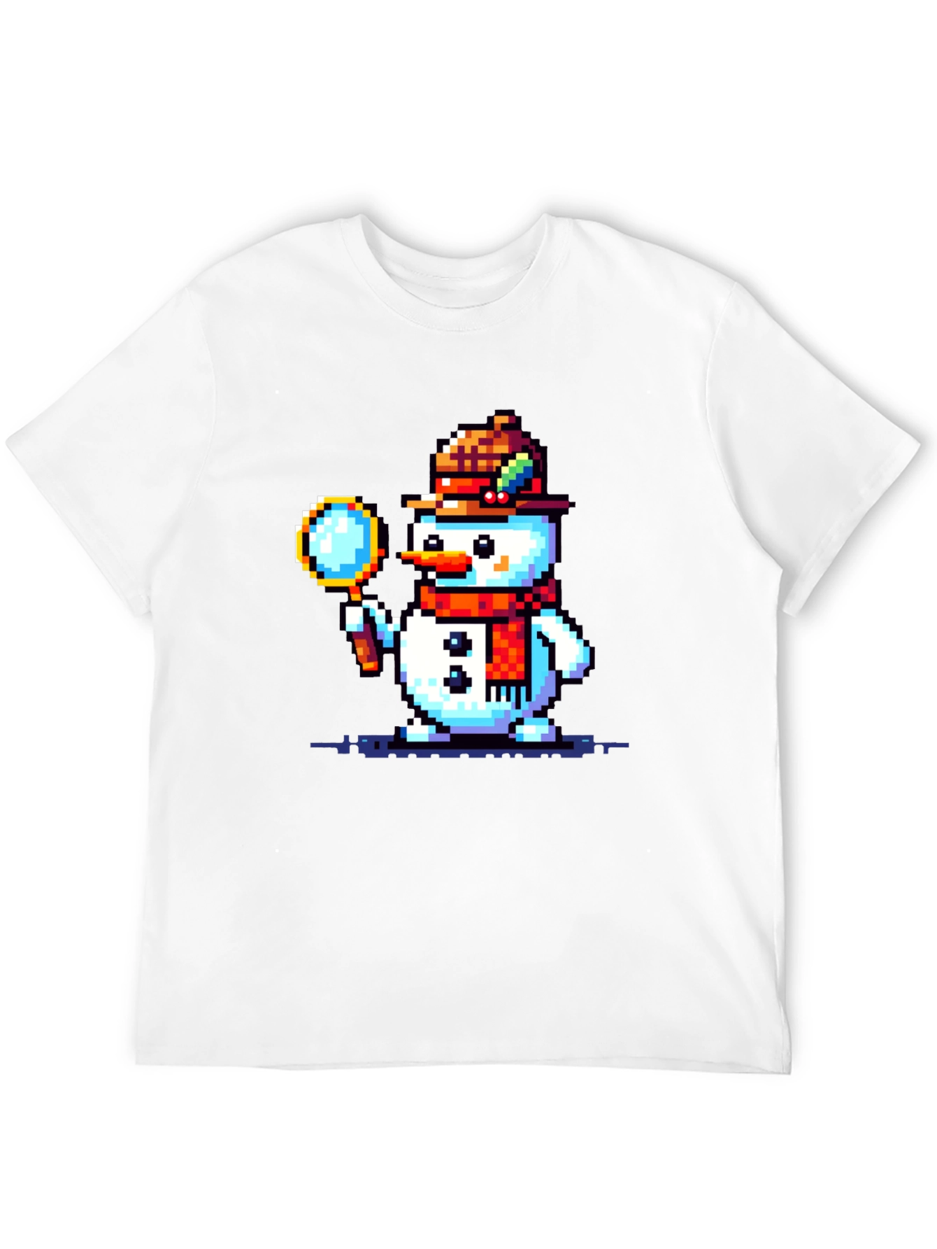 Pixel Art Snowman Detective Graphic Tee
