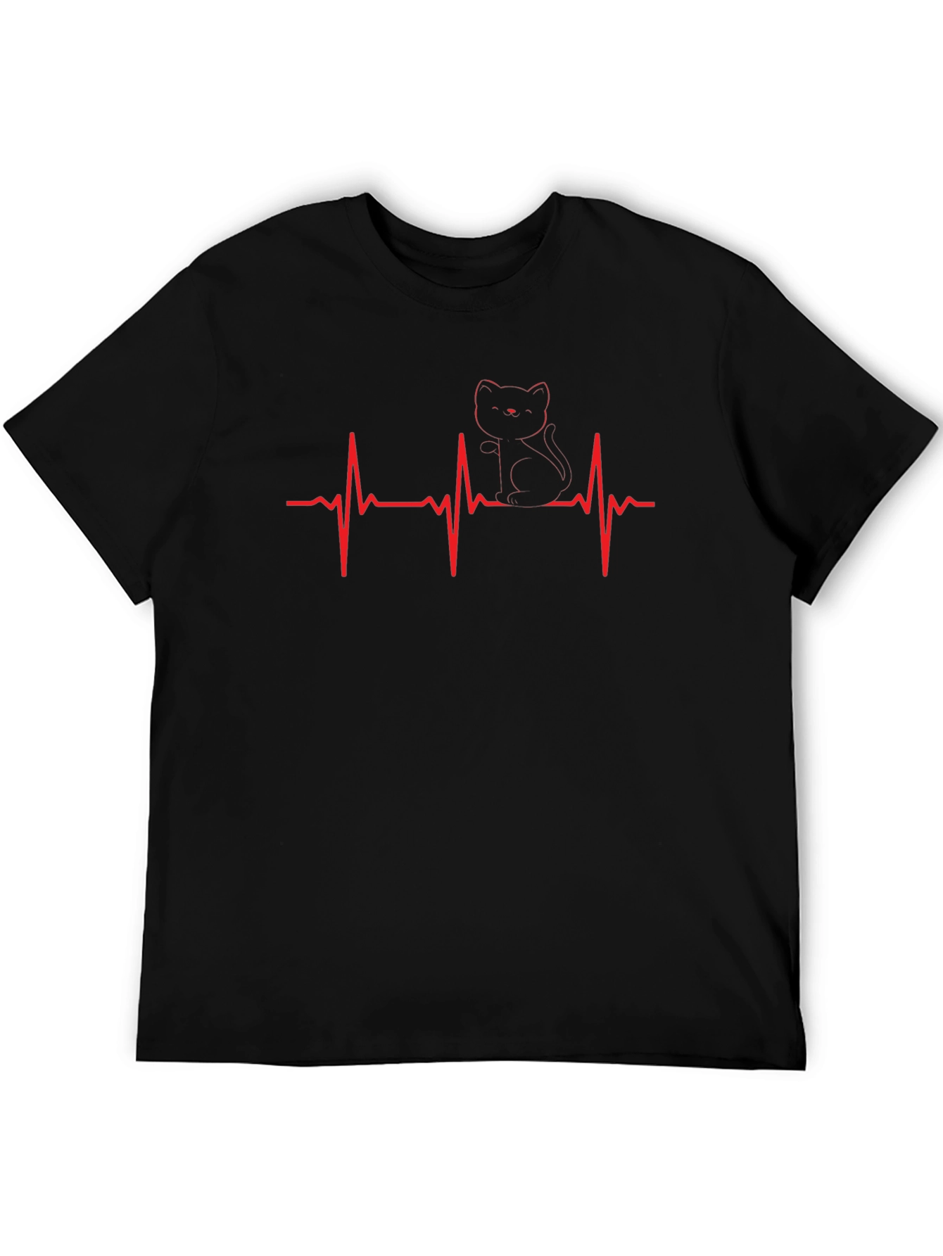 Cat Heartbeat T-Shirt - Black Graphic Tee