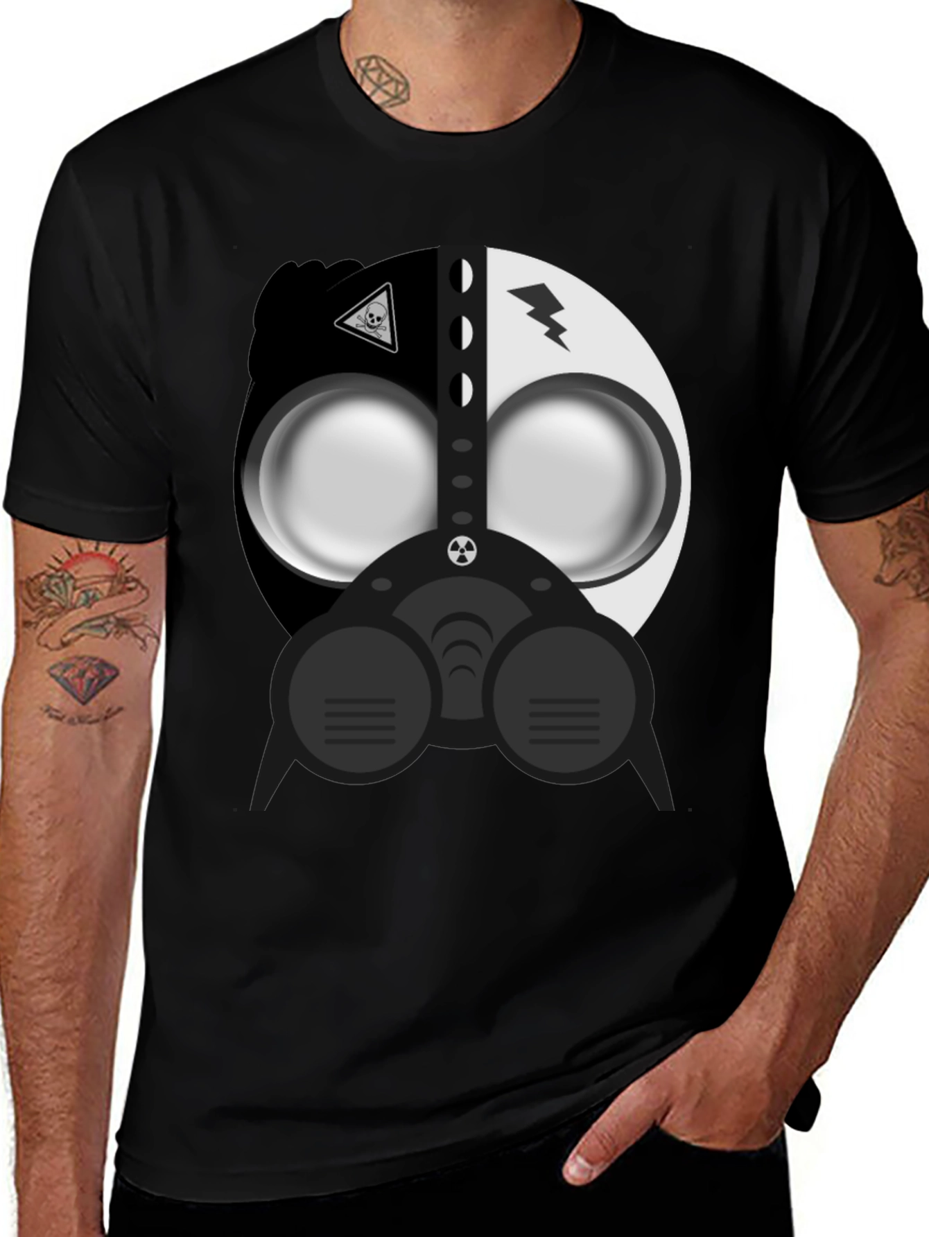 Unique Gas Mask Graphic T-Shirt - Biohazard Style