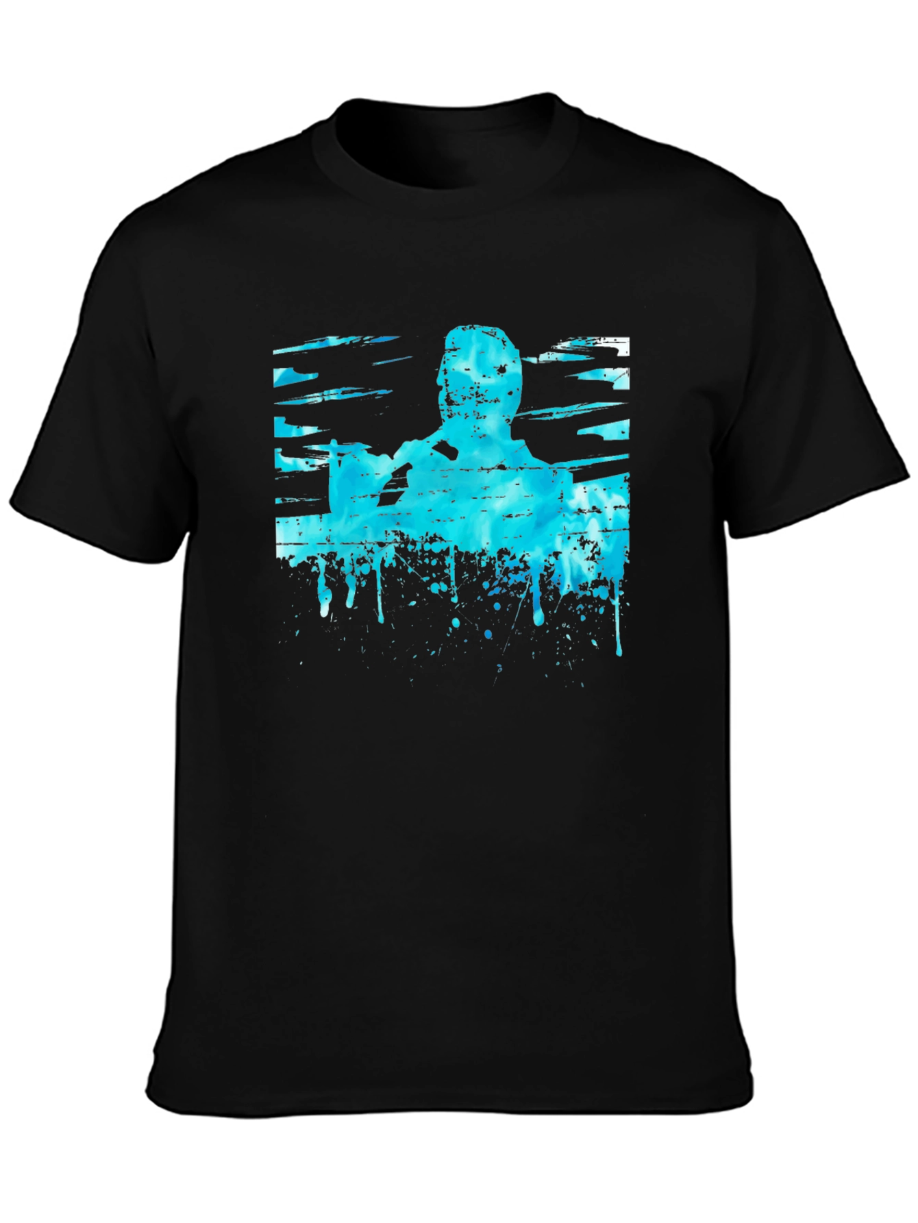 Abstract Blue Graphic Print Black T-Shirt