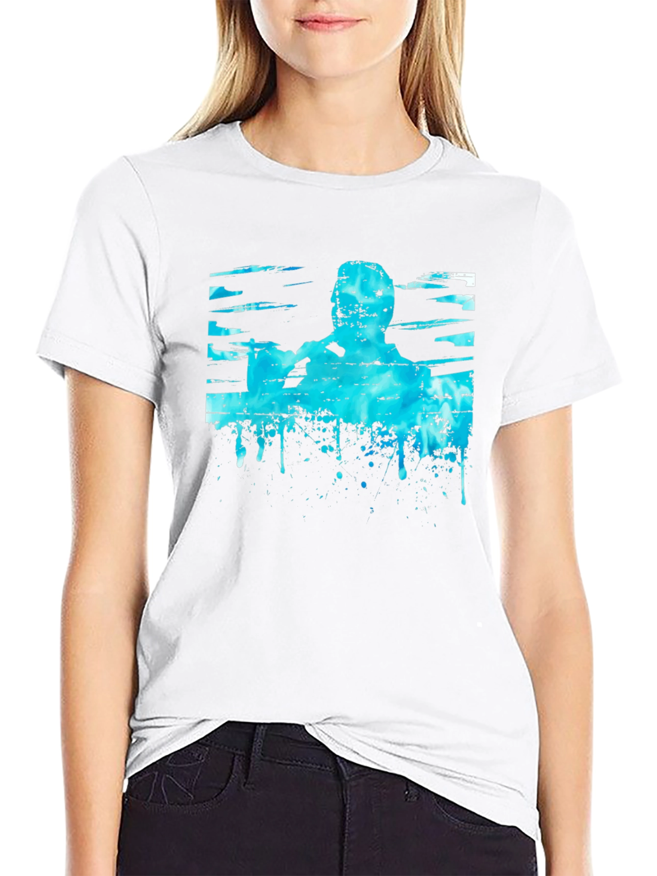 Abstract Blue Graphic Print Black T-Shirt