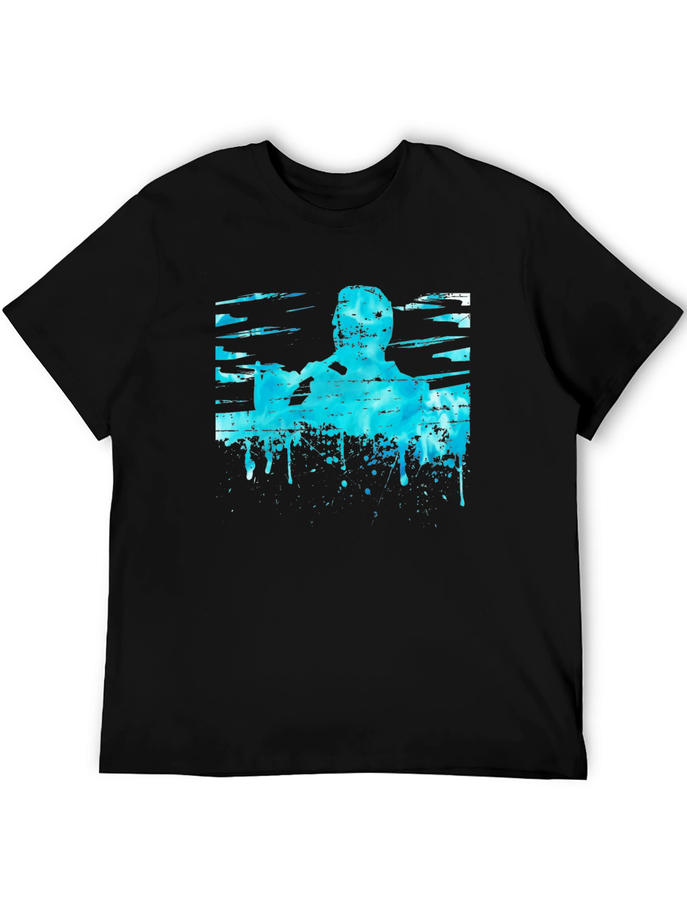 Abstract Blue Graphic Print Black T-Shirt