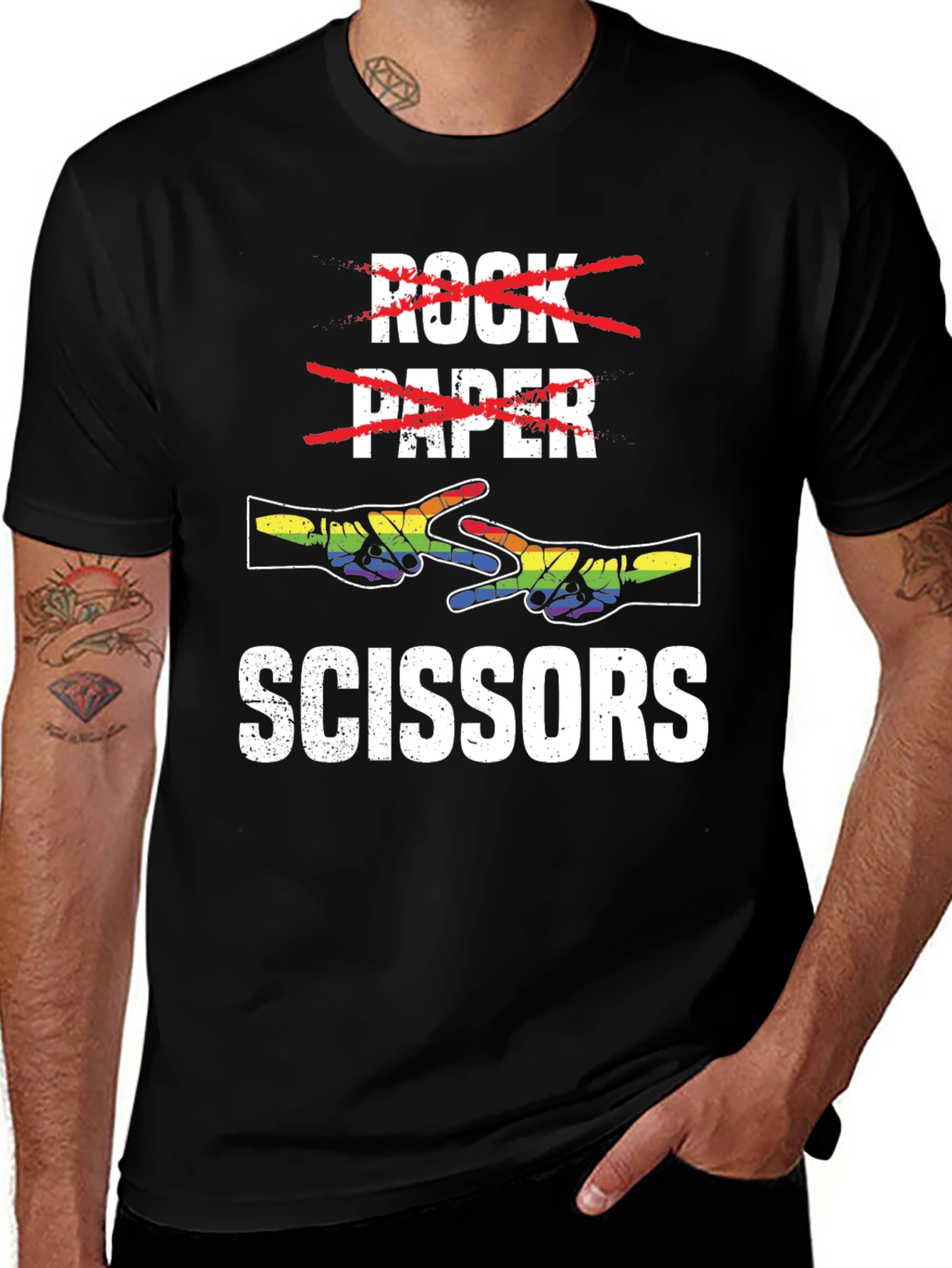 Rock Paper Scissors T-Shirt - Rainbow Hand Design