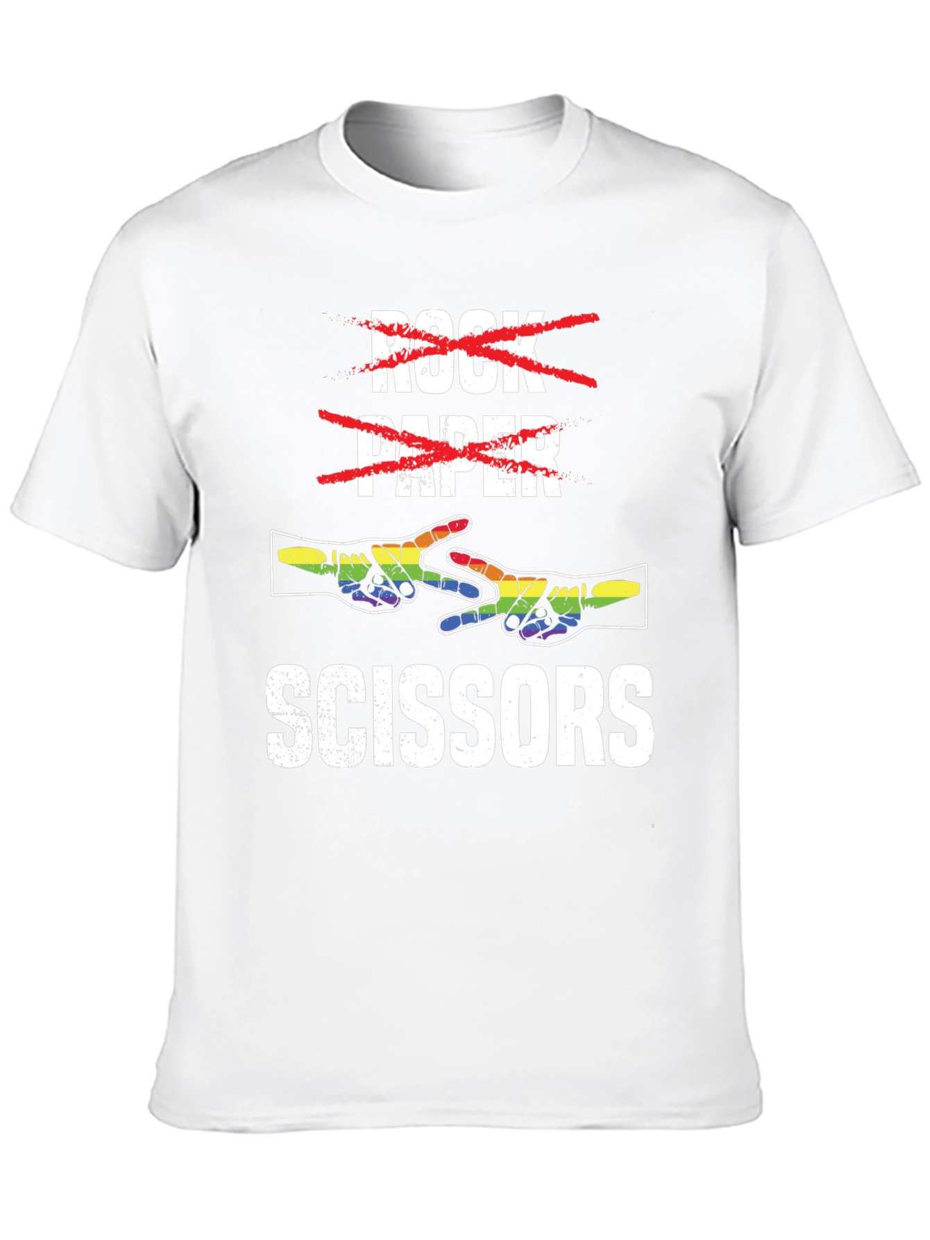 Rock Paper Scissors T-Shirt - Rainbow Hand Design