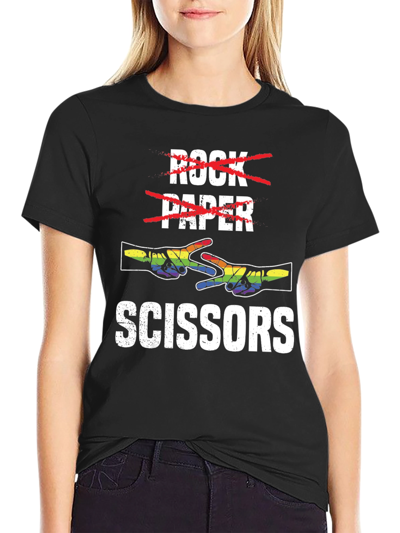 Rock Paper Scissors T-Shirt - Rainbow Hand Design