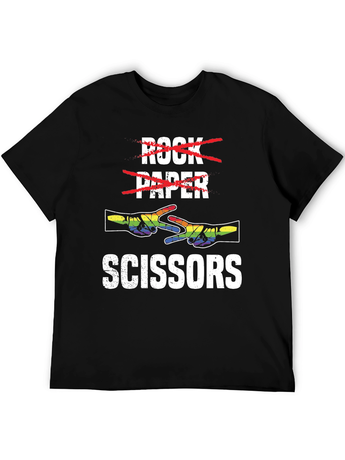 Rock Paper Scissors T-Shirt - Rainbow Hand Design