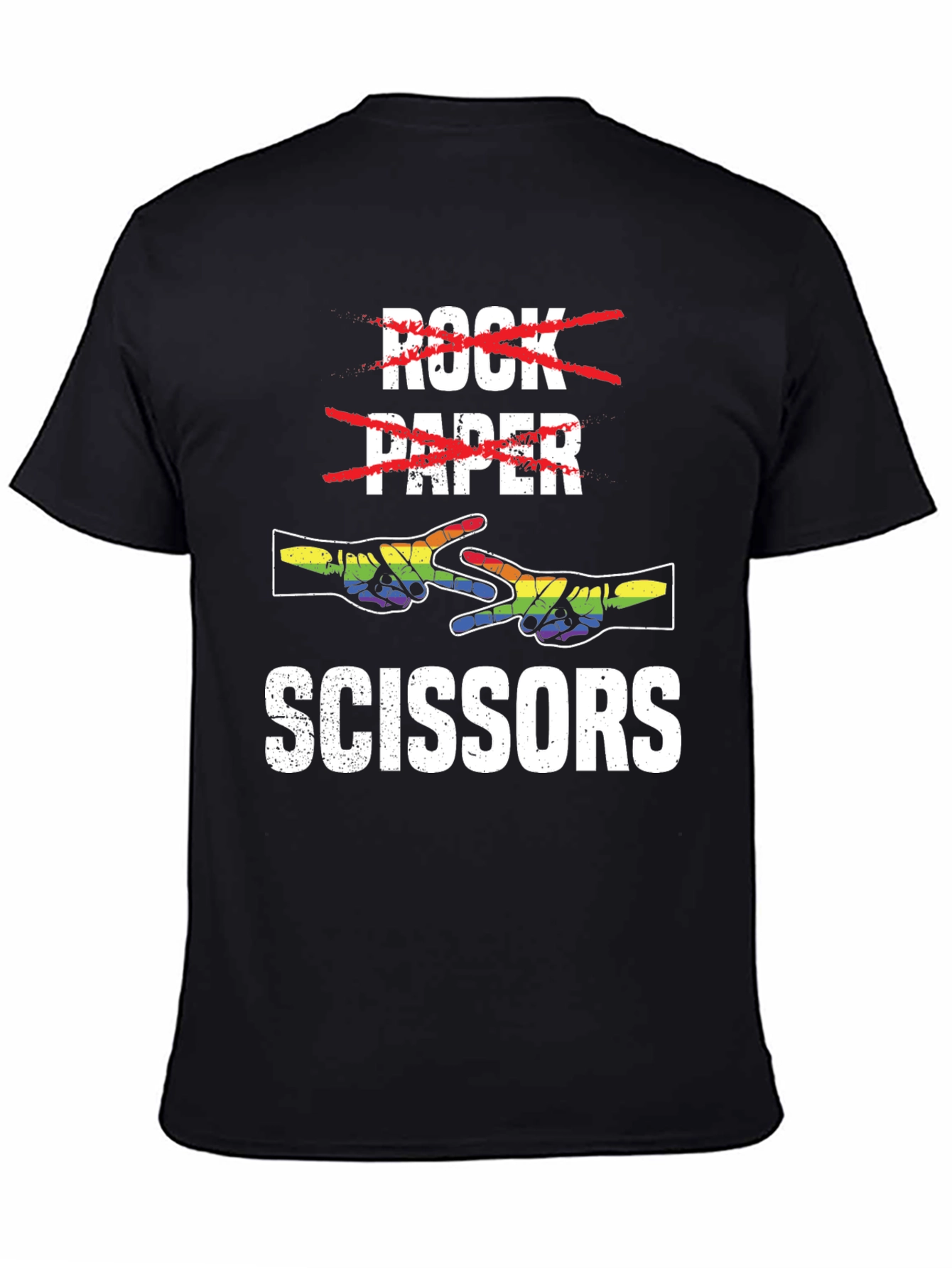 Rock Paper Scissors T-Shirt - Rainbow Hand Design