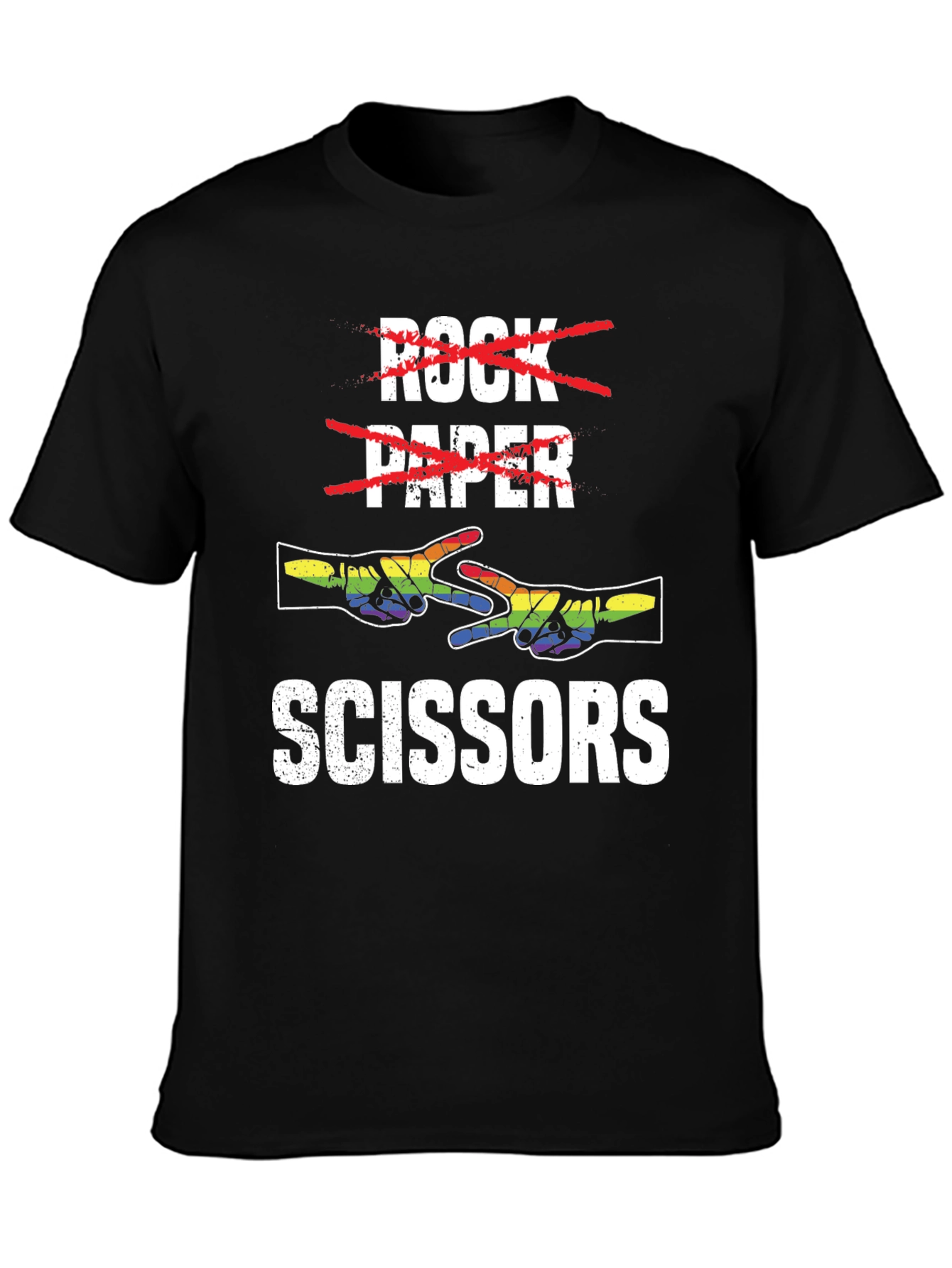 Rock Paper Scissors T-Shirt - Rainbow Hand Design