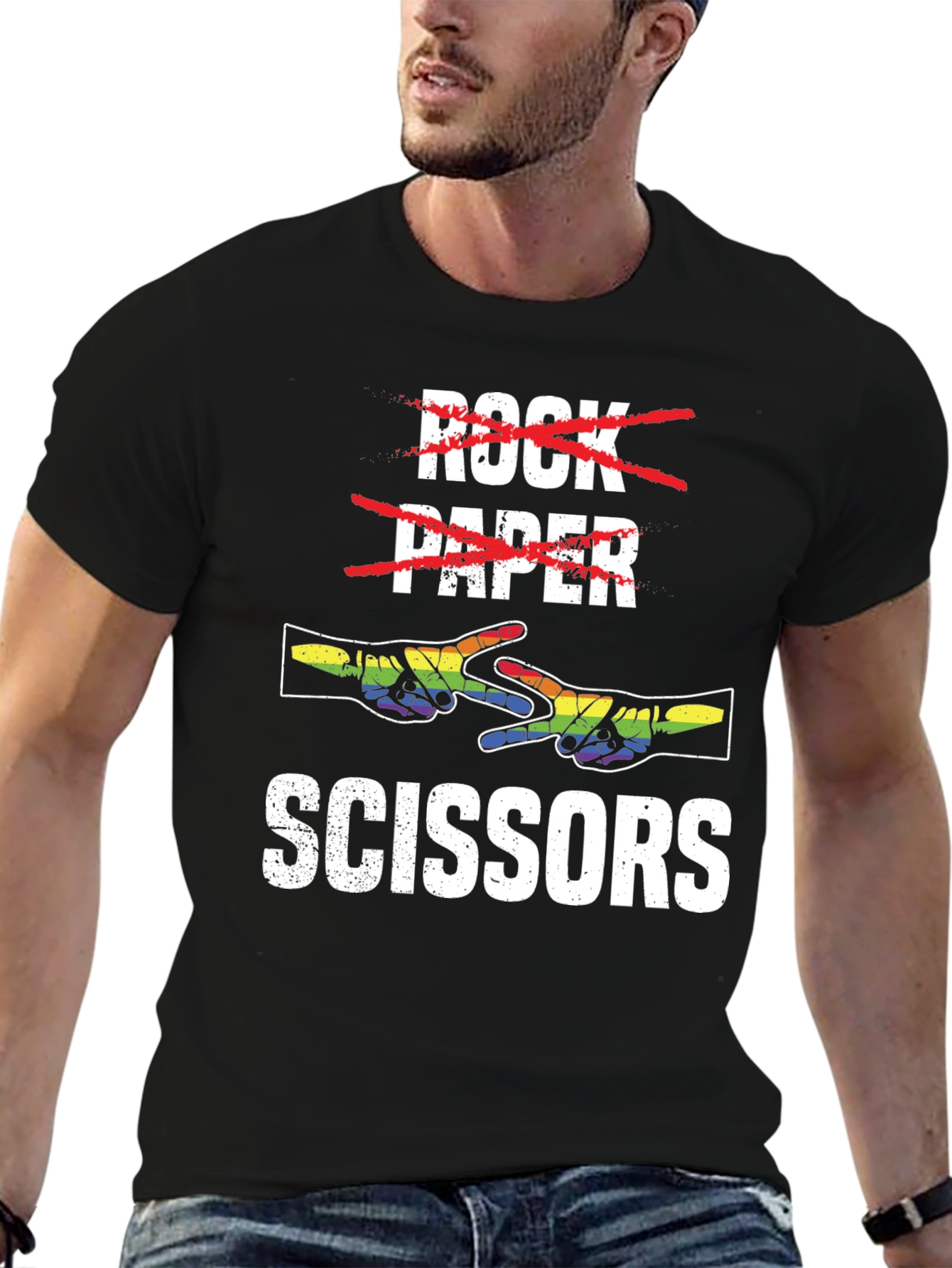 Rock Paper Scissors T-Shirt - Rainbow Hand Design