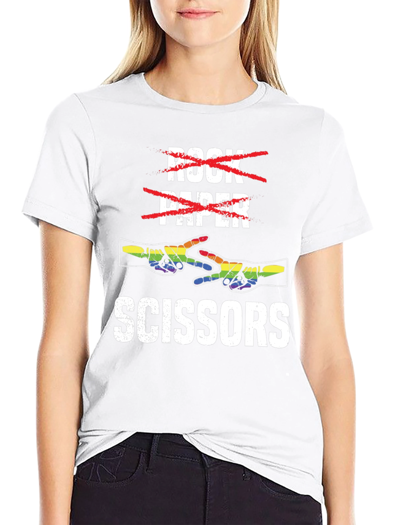 Rock Paper Scissors T-Shirt - Rainbow Hand Design