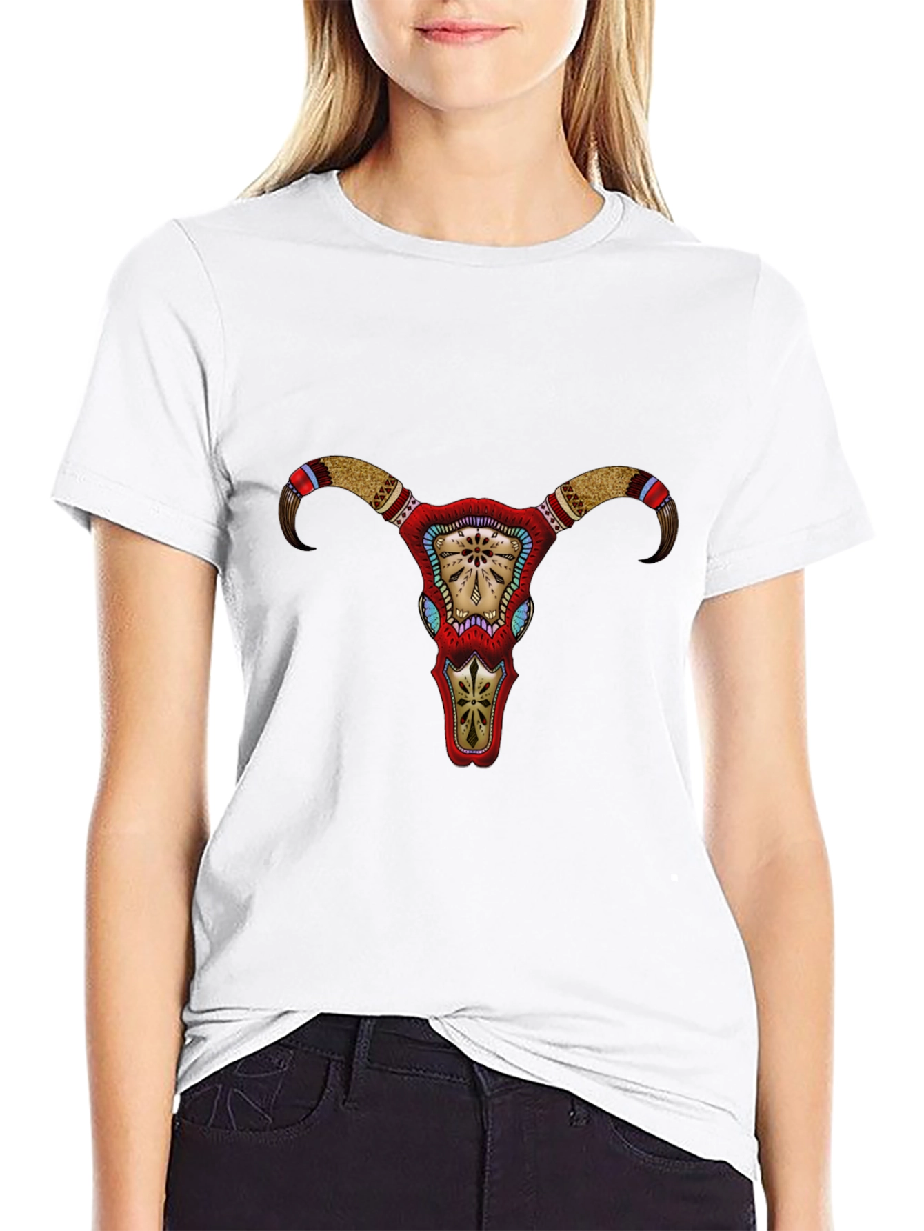 Bull Skull Graphic Tee - Tribal Design