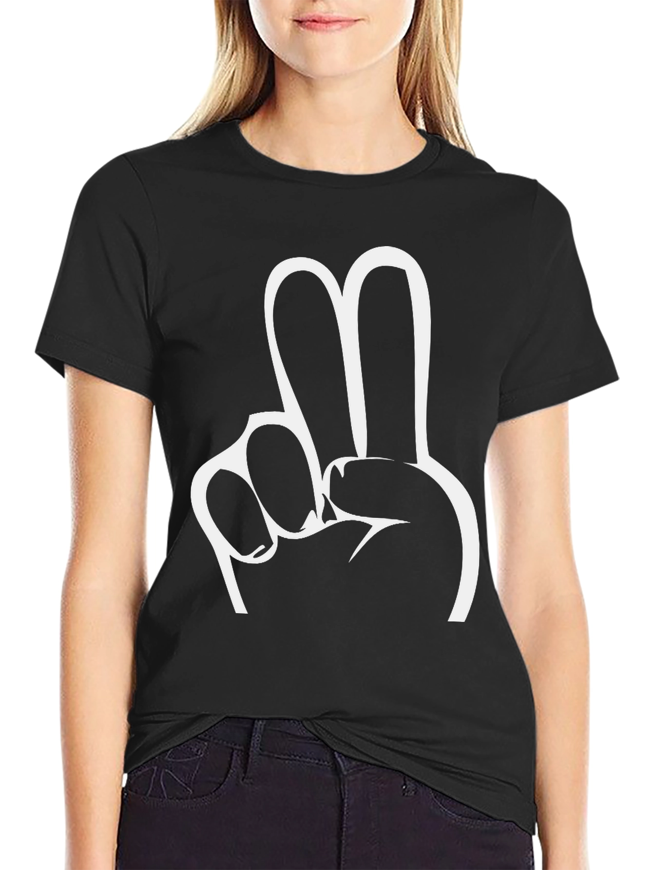 Peace Sign Graphic Tee - Black Cotton