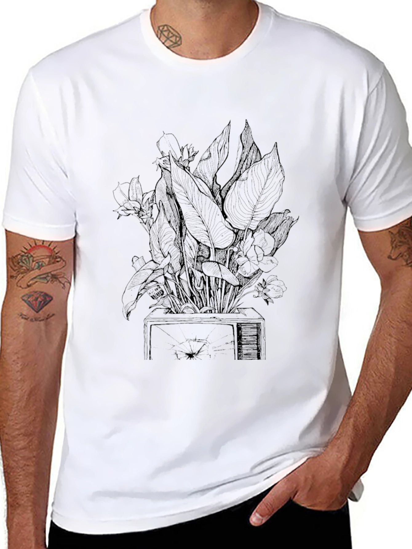 Botanical TV Graphic Tee - Modern Plant Lover Shirt