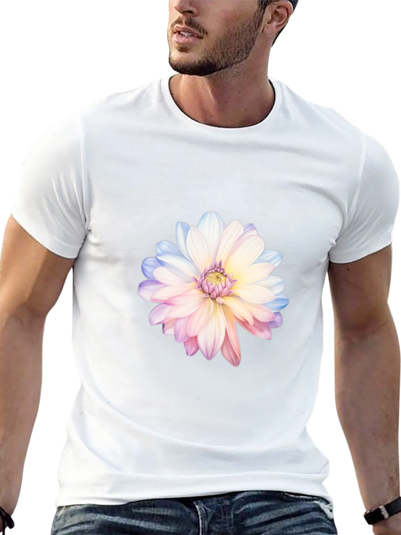 Floral Print T-Shirt - Black Cotton Blend