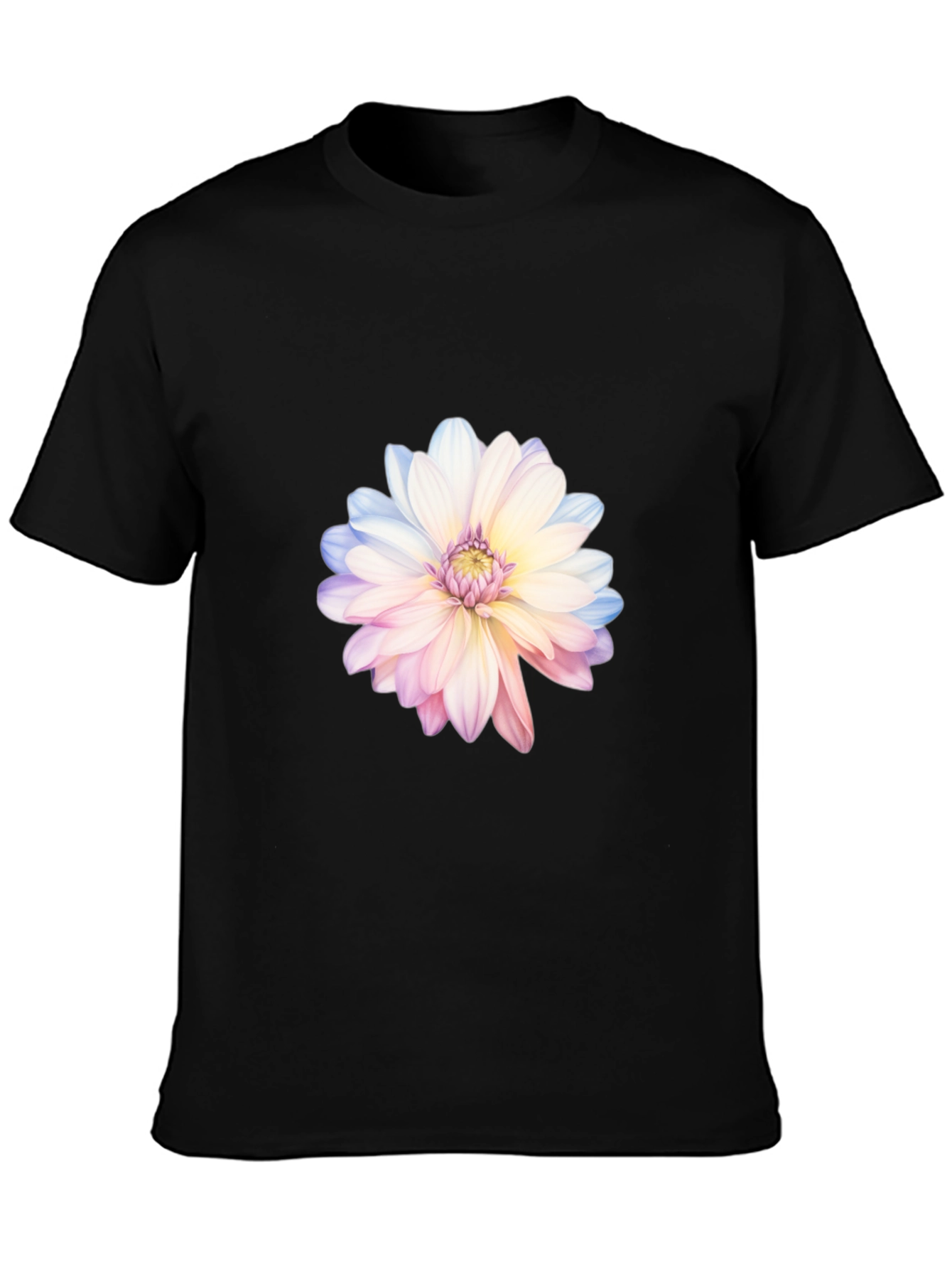 Floral Print T-Shirt - Black Cotton Blend
