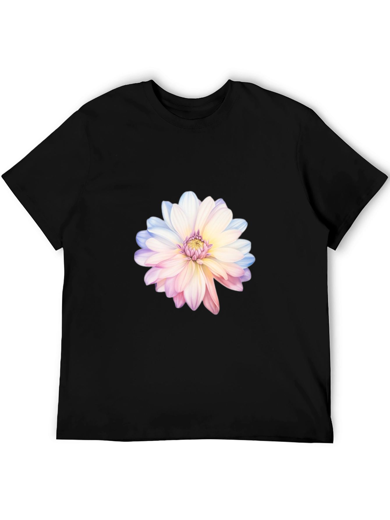Floral Print T-Shirt - Black Cotton Blend