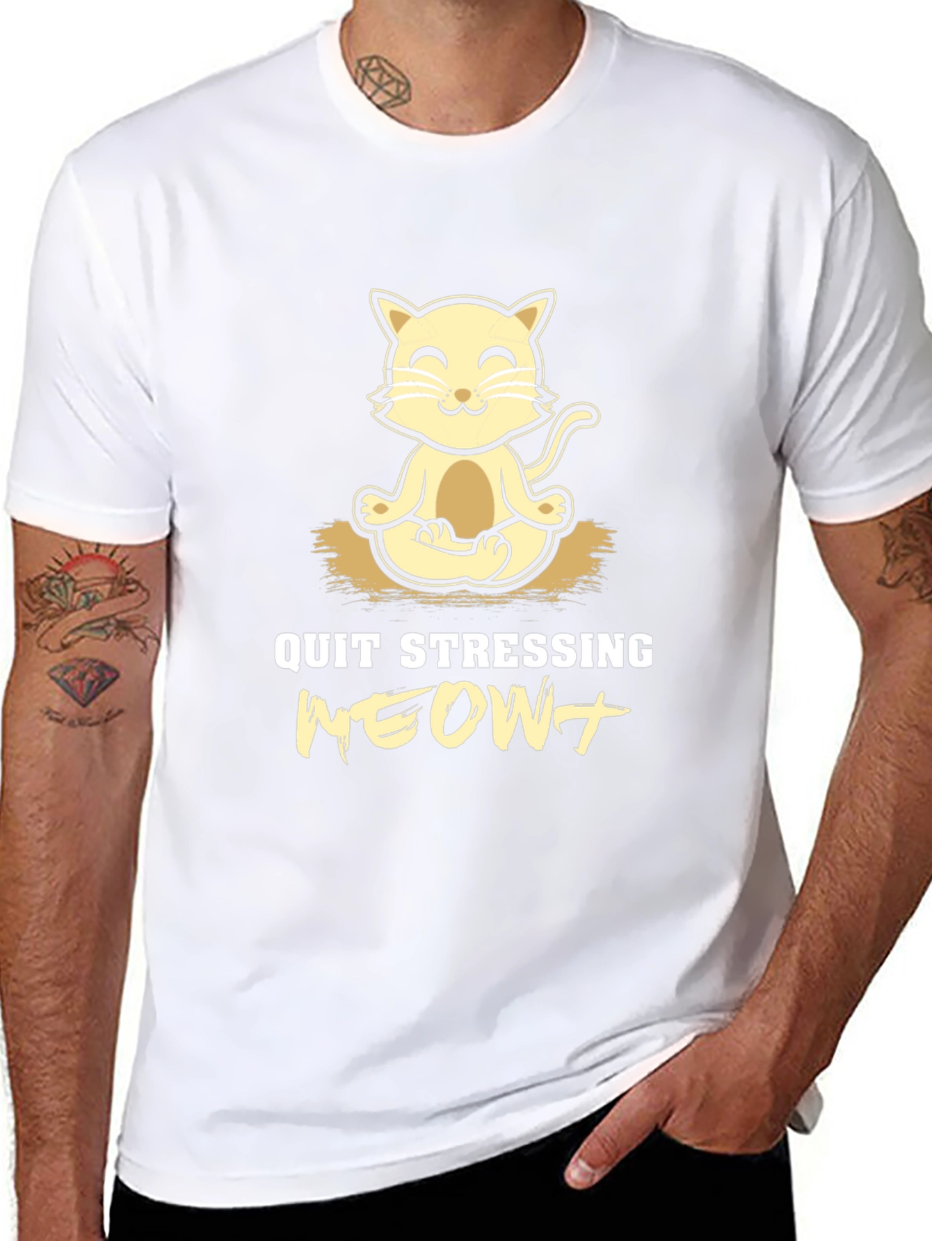 Relaxing Cat Yoga T-Shirt - Quit Stressing Meowt