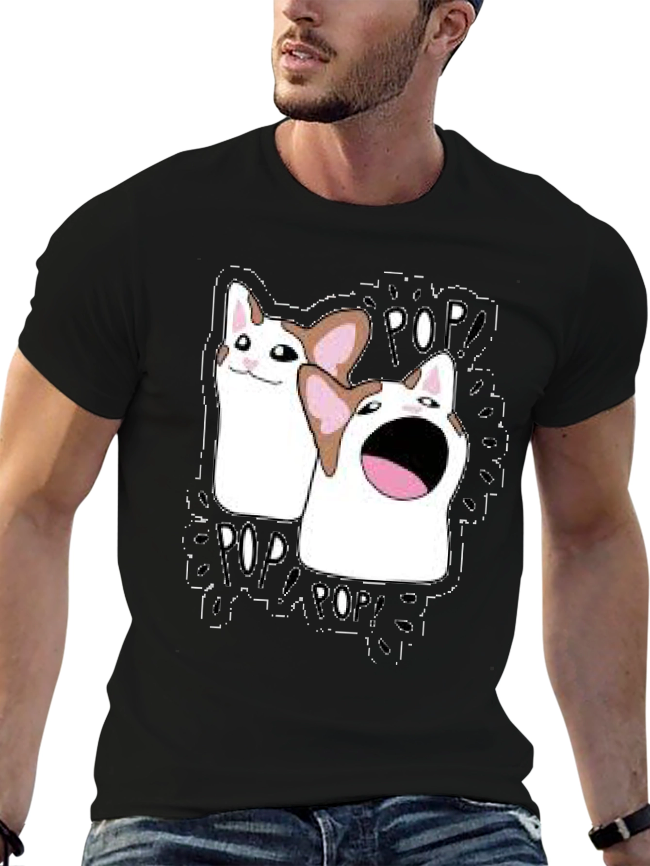 Pop Cat Meme T-Shirt - Black Funny Graphic Tee