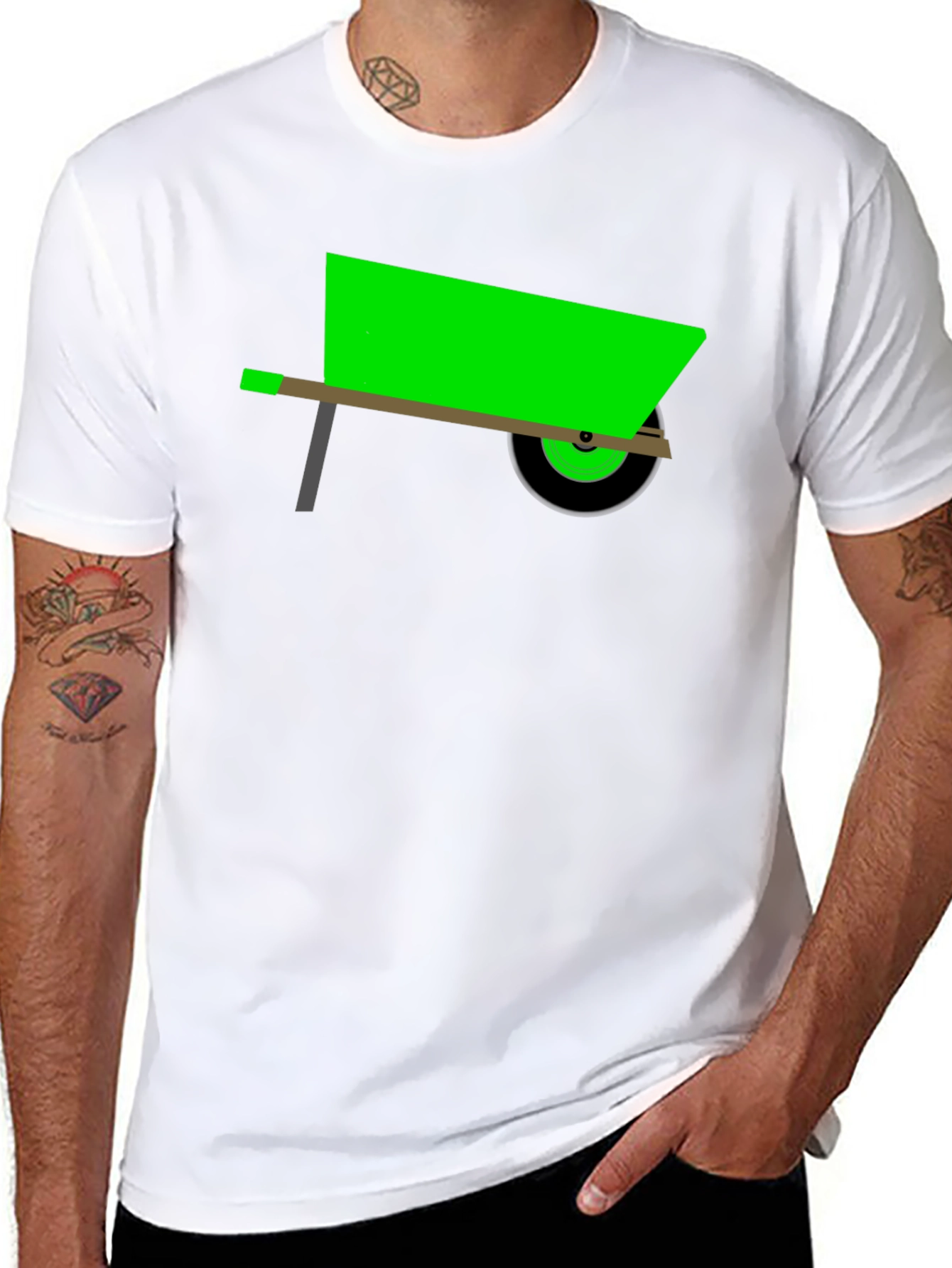 Novelty Green Wheelbarrow Black T-Shirt