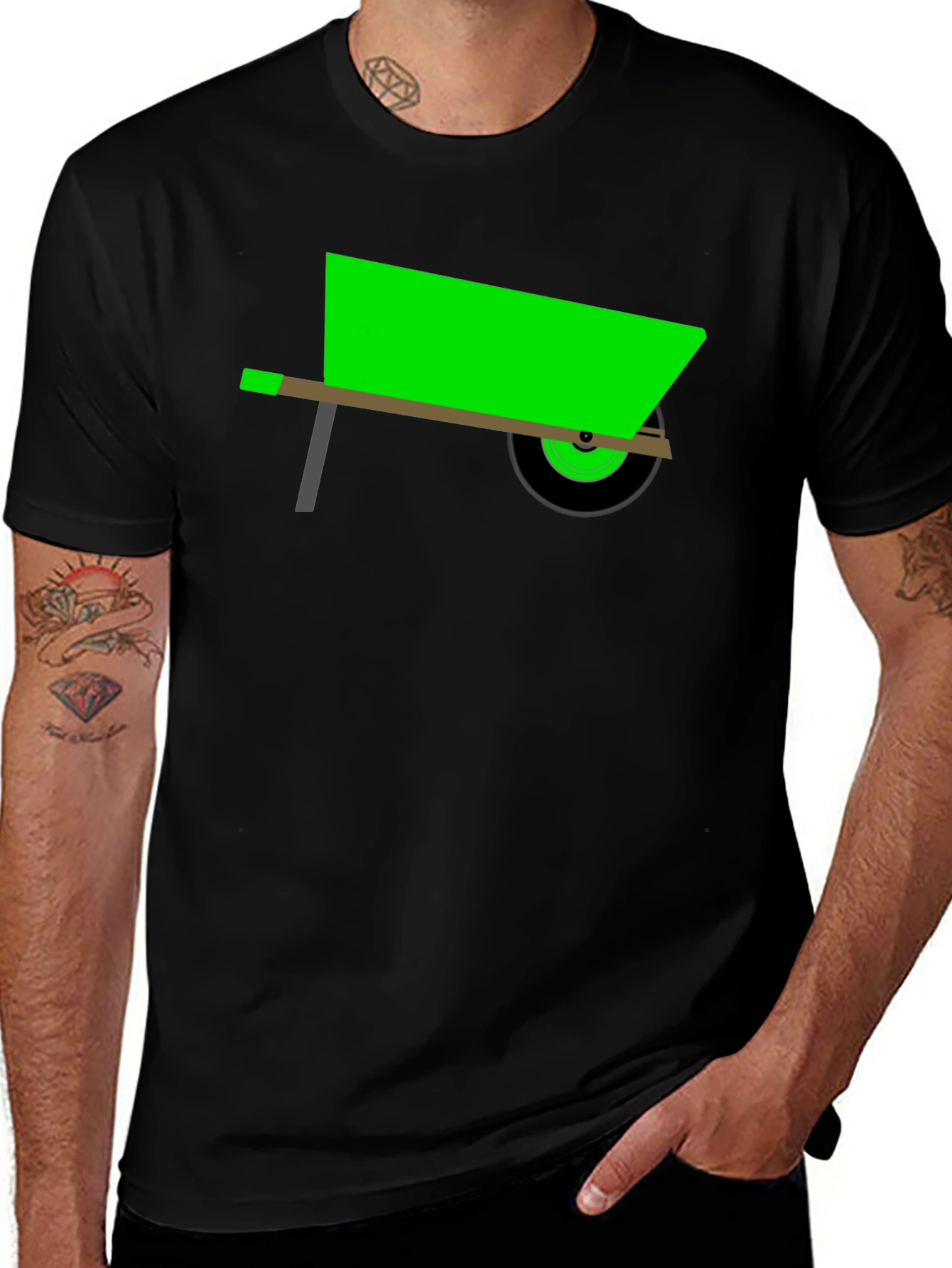 Novelty Green Wheelbarrow Black T-Shirt