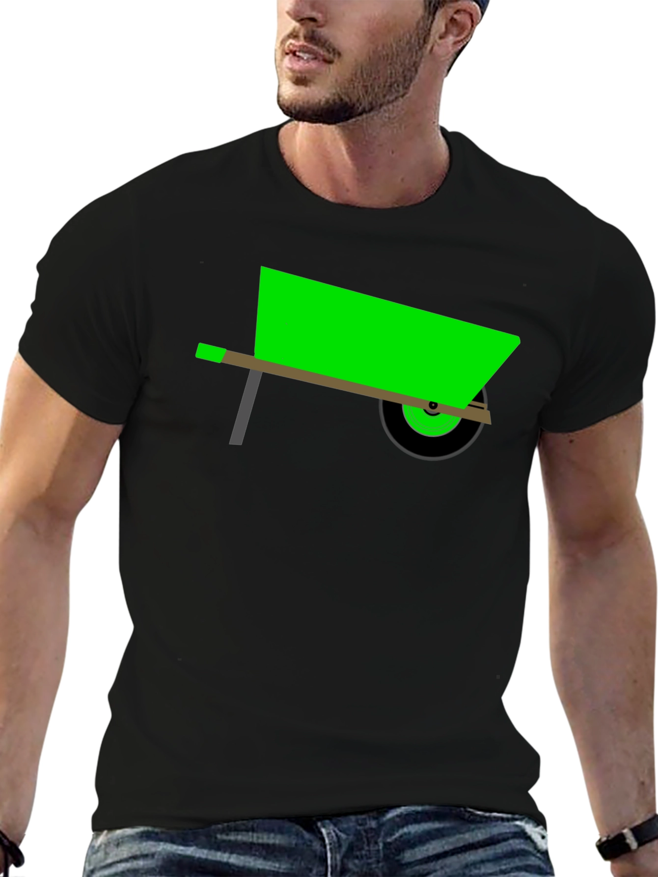 Novelty Green Wheelbarrow Black T-Shirt