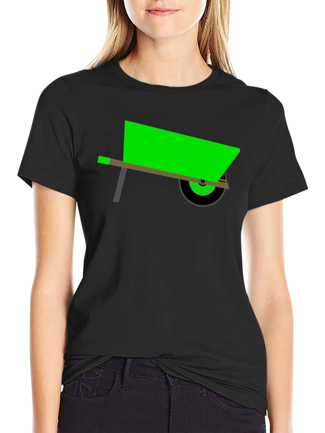 Novelty Green Wheelbarrow Black T-Shirt