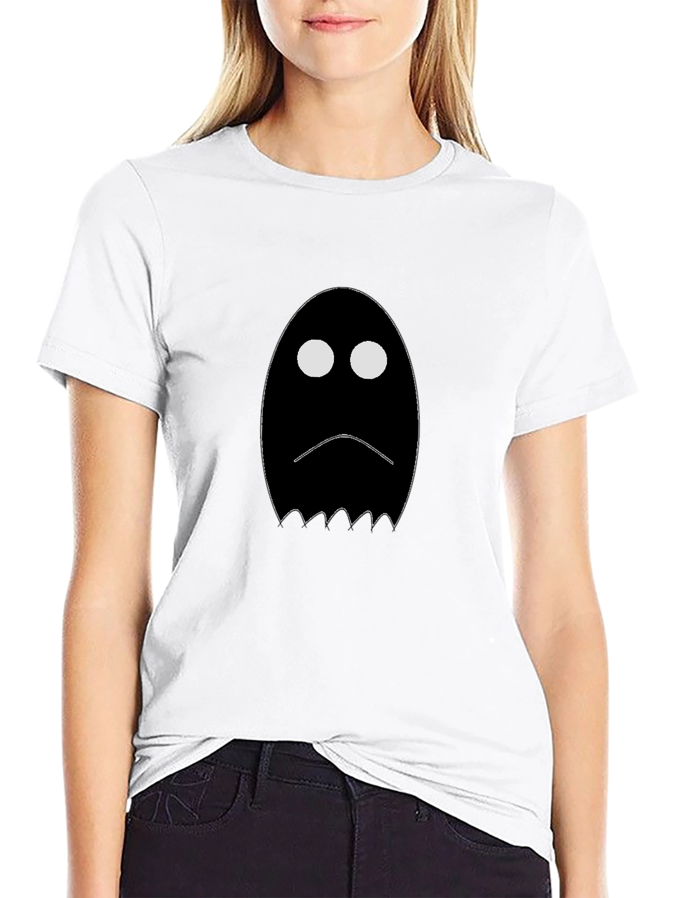 Sad Ghost Graphic T-Shirt - Black Cotton Tee