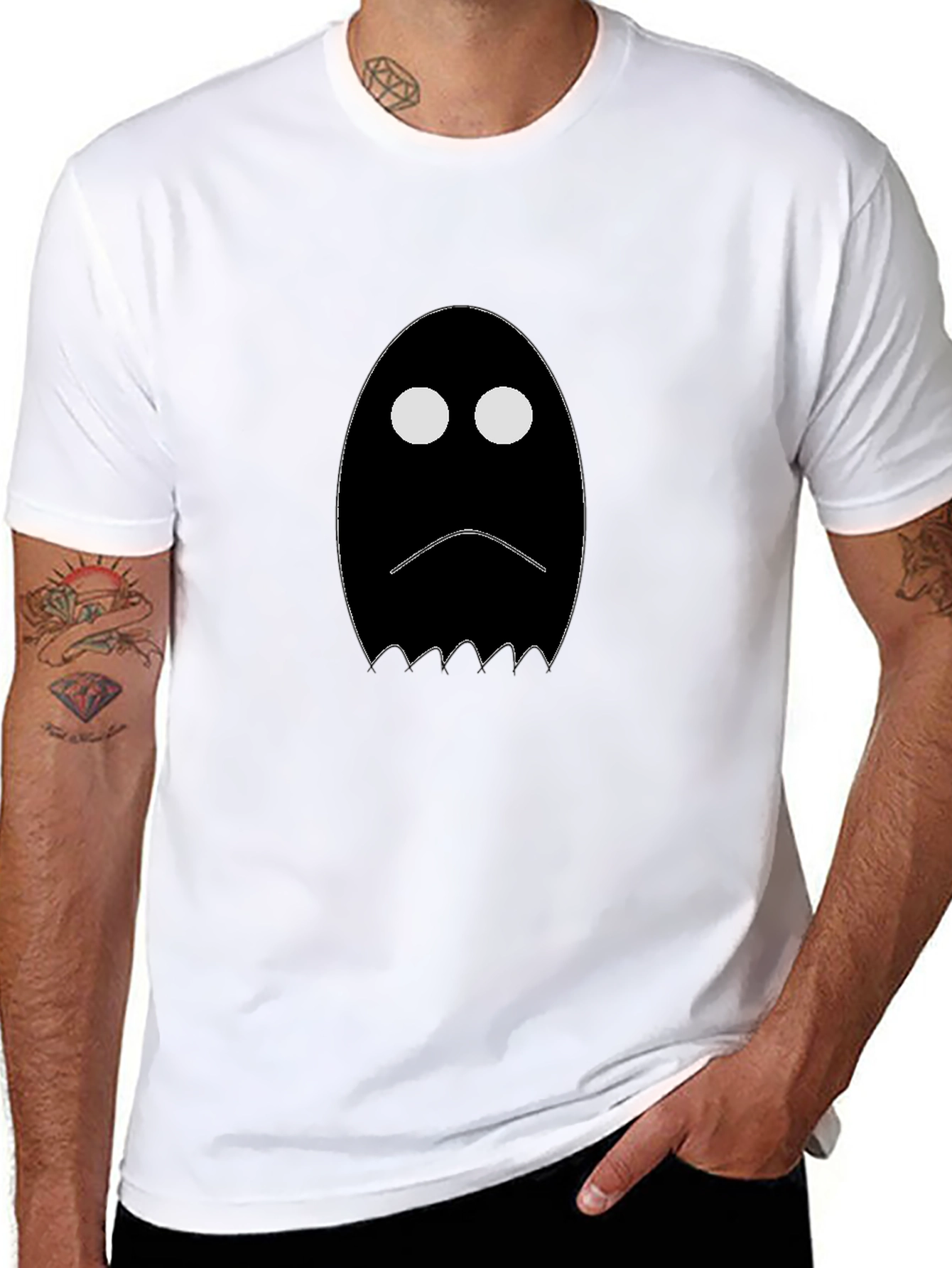 Sad Ghost Graphic T-Shirt - Black Cotton Tee