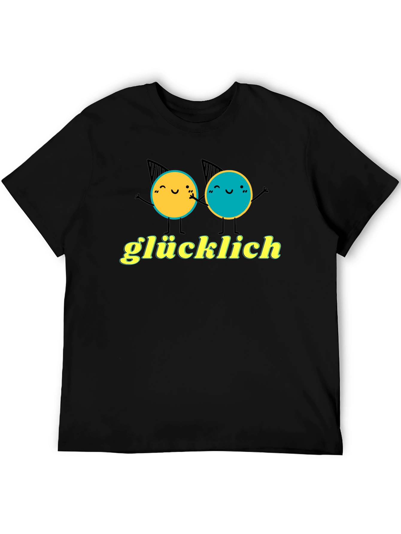 Glücklich Black T-Shirt with Cheerful Graphic