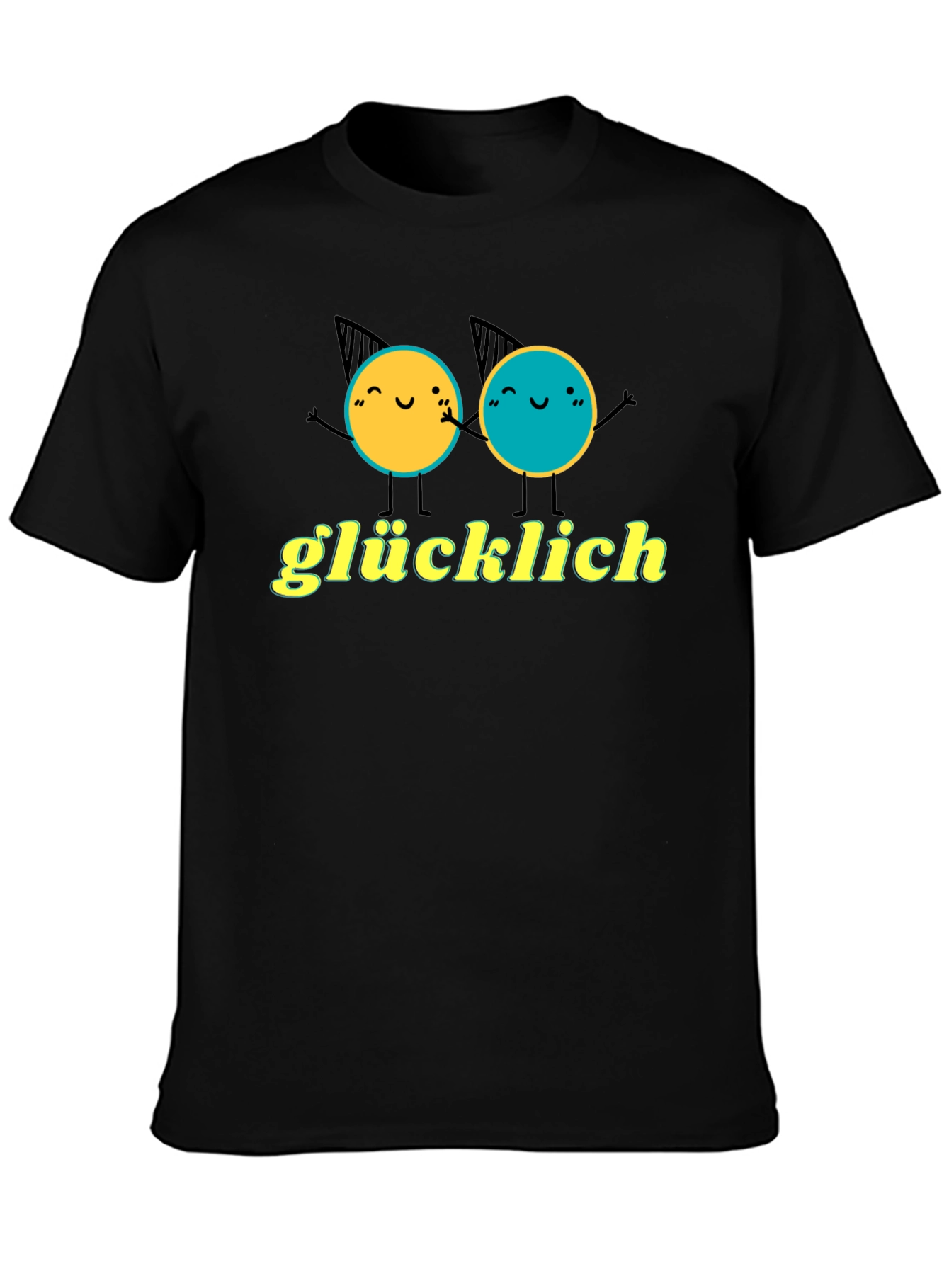 Glücklich Black T-Shirt with Cheerful Graphic