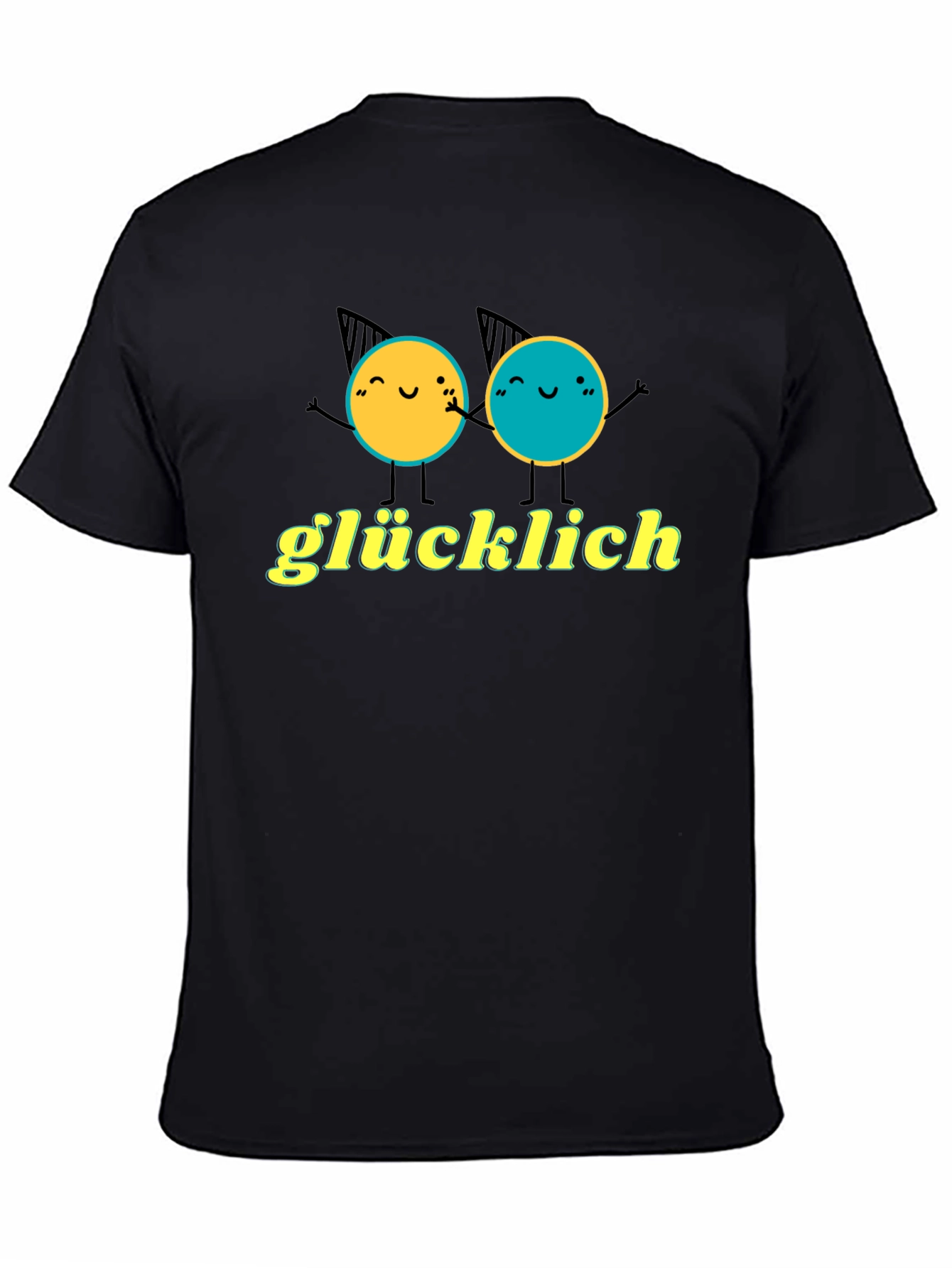 Glücklich Black T-Shirt with Cheerful Graphic