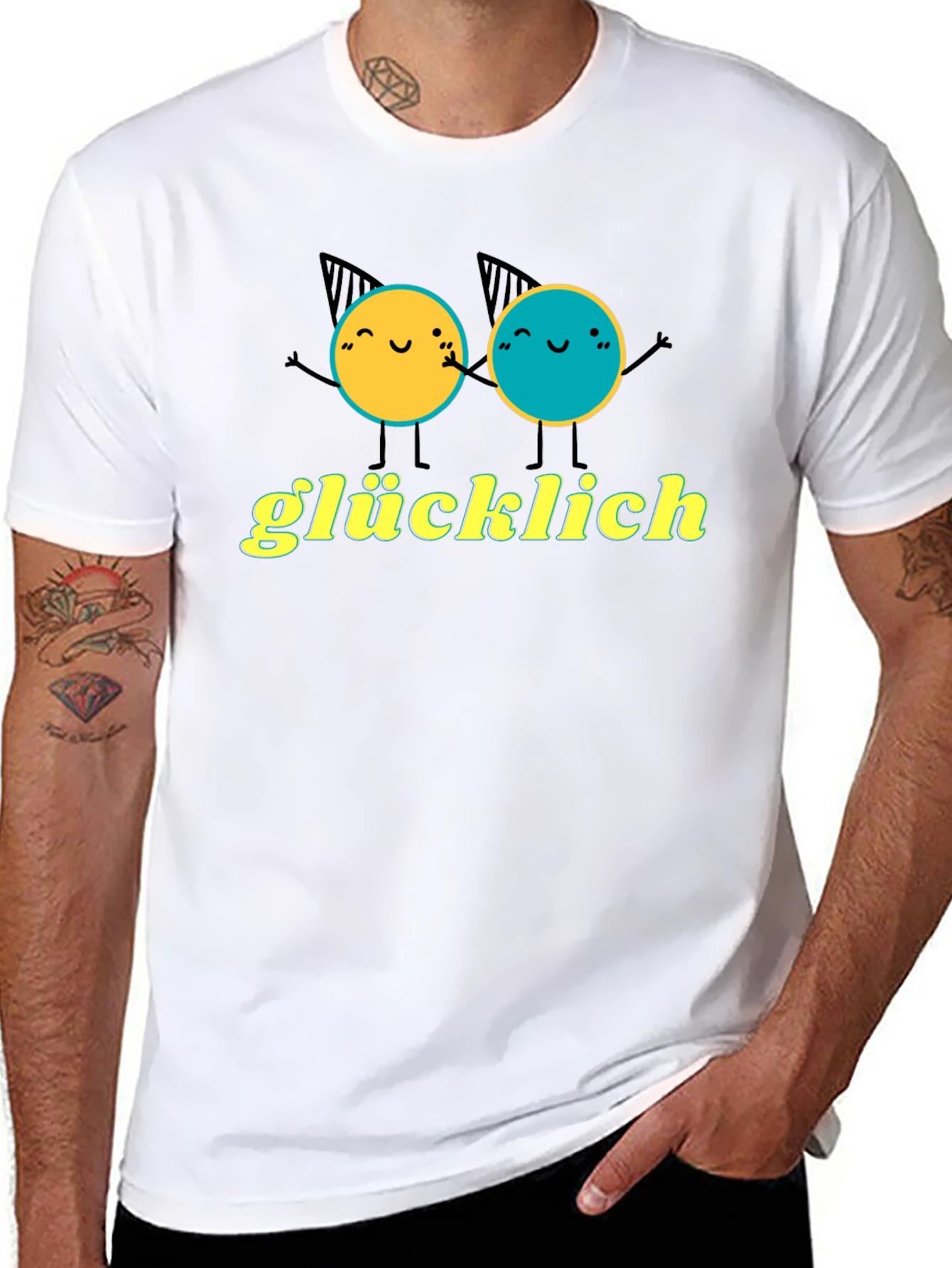 Glücklich Black T-Shirt with Cheerful Graphic